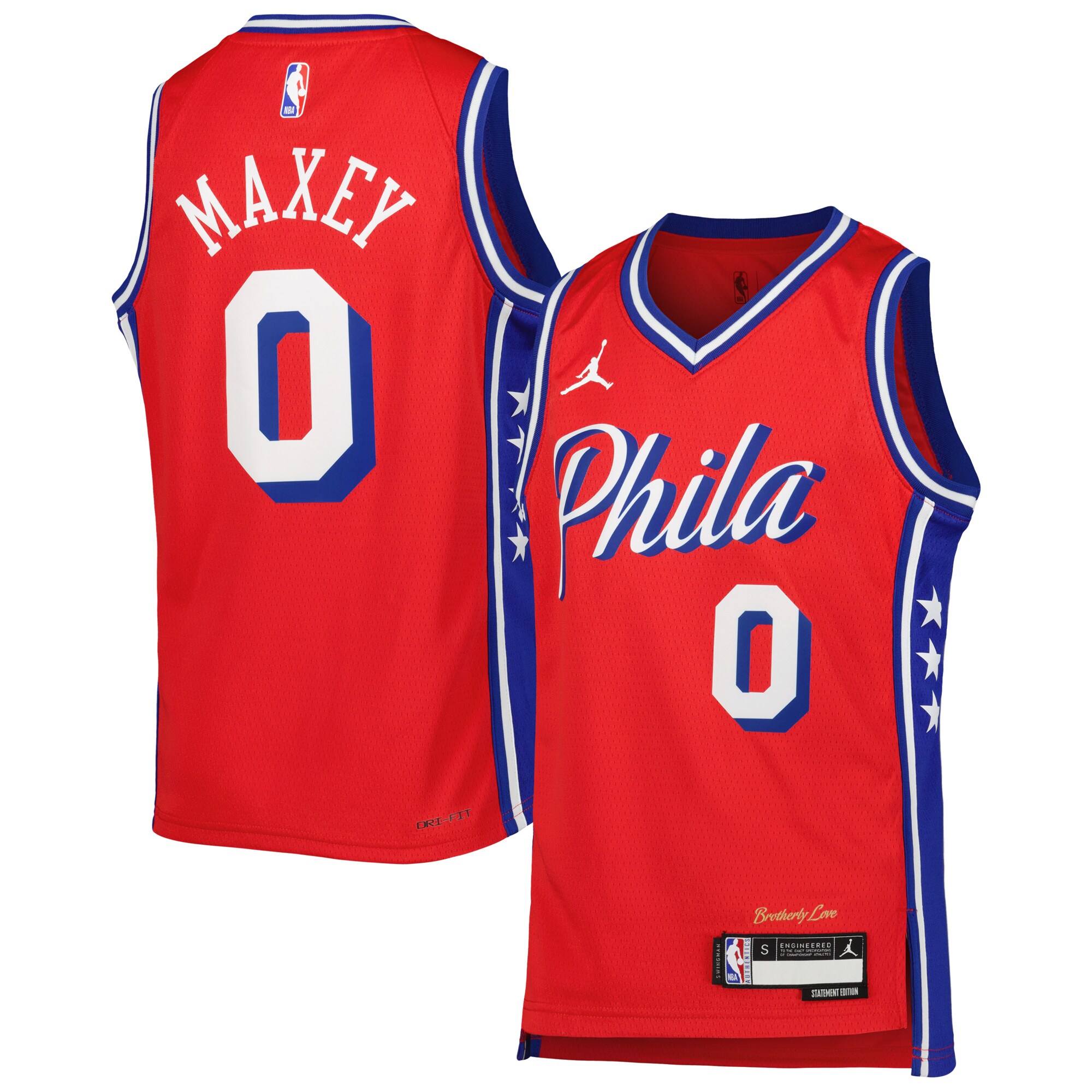 Tyrese Maxey Philadelphia 76ers Jordans Brand Youth Swingman Jersey - Statement Edition - Red - vstockx
