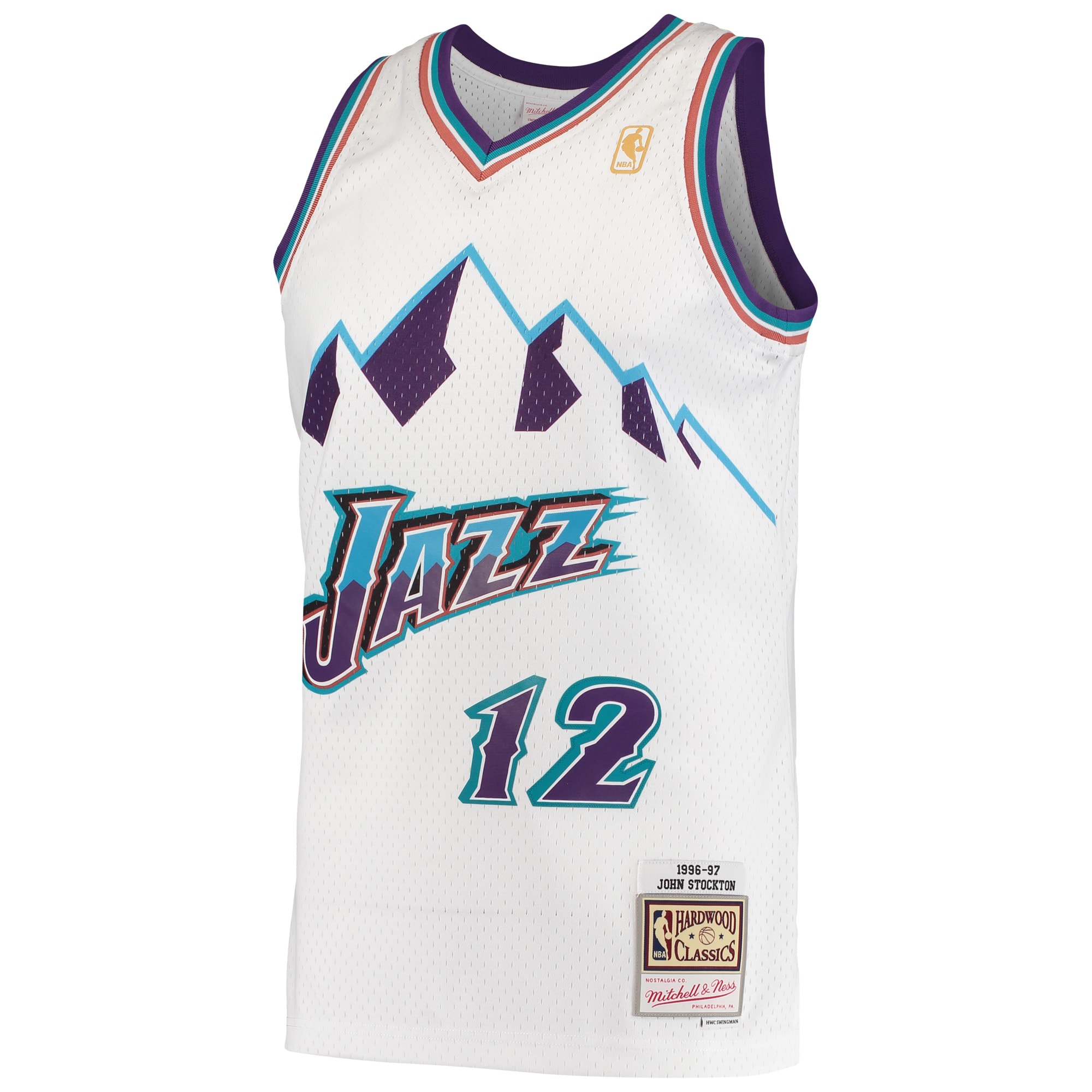 John Stockton Utah Jazz Mitchell & Ness Hardwood Classics Swingman Jersey - White - vstockx
