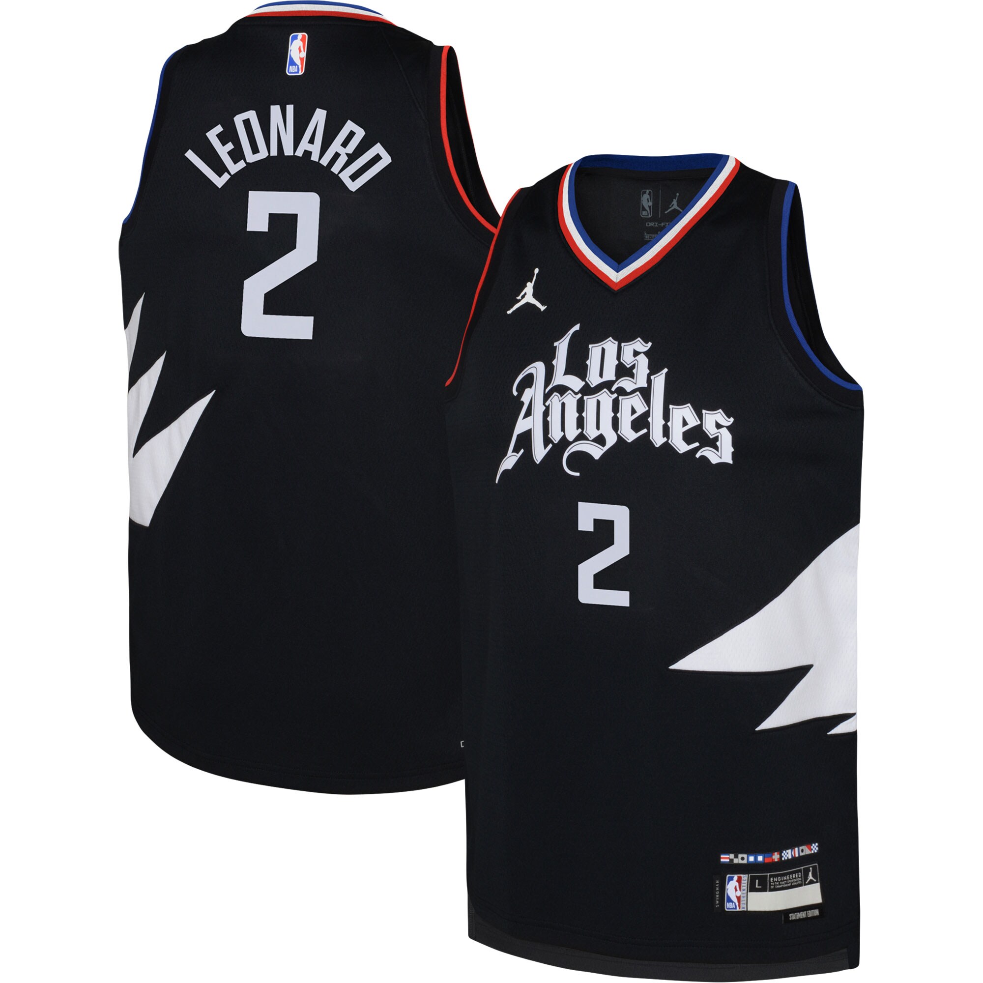 Kawhi Leonard LA Clippers Jordans Brand Youth Swingman Jersey - Statement Edition - Black - vstockx