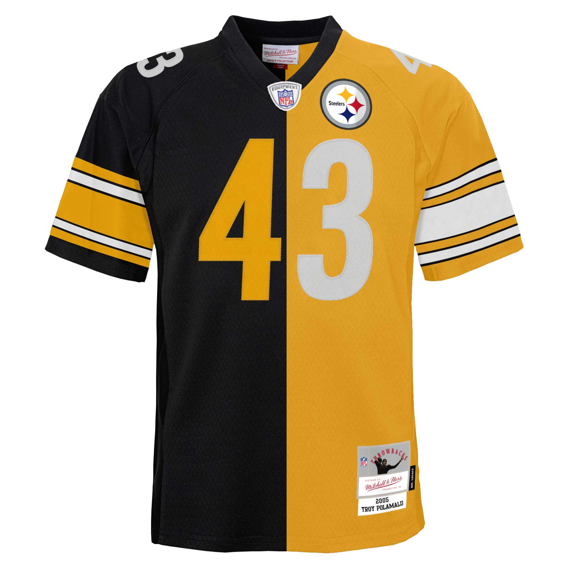 Troy Polamalu Pittsburgh Steelers Mitchell & Ness Youth Split Legacy Jersey - Black/Gold - vstockx