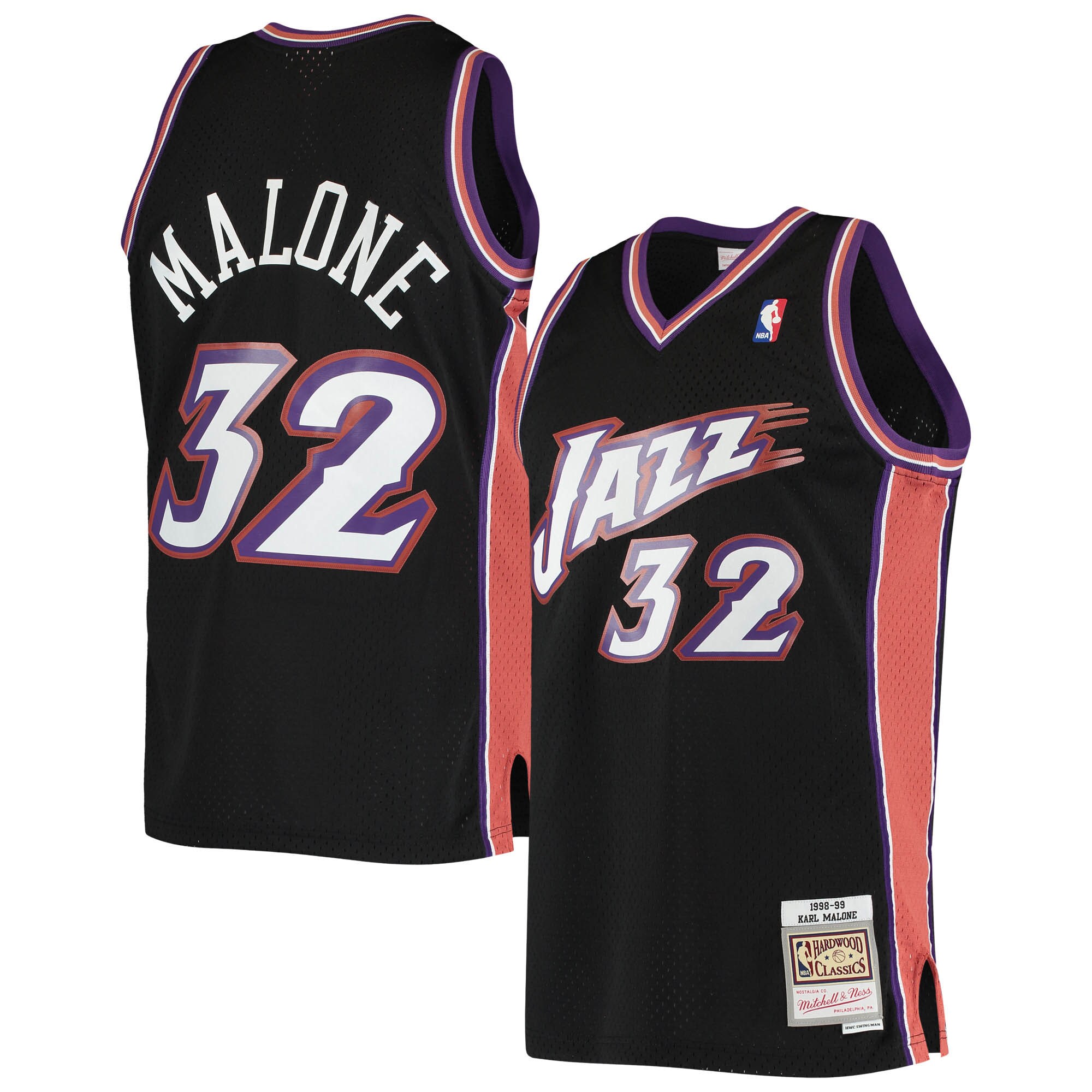 Karl Malone Utah Jazz Mitchell & Ness 2001/02 Hardwood Classics Swingman Jersey - Black - vstockx