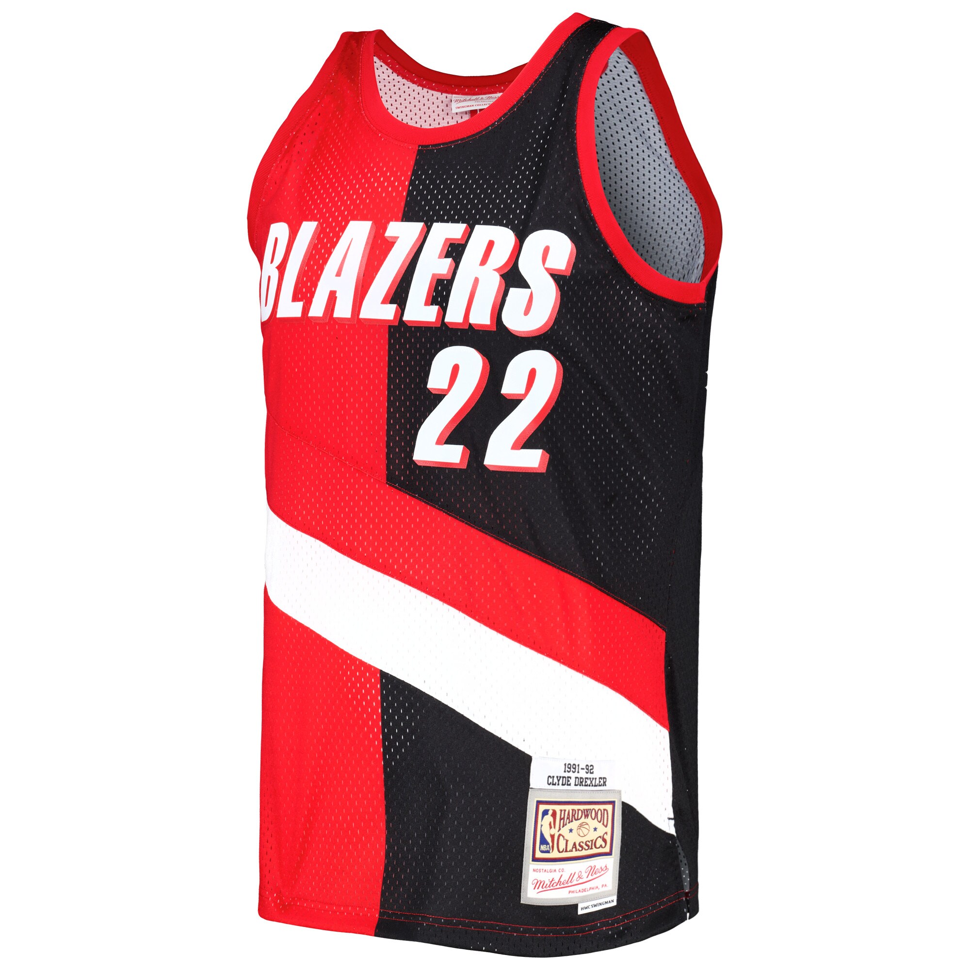 Clyde Drexler Portland Trail Blazers Mitchell & Ness Hardwood Classics 1991/92 Split Swingman Jersey - Red/Black - vstockx