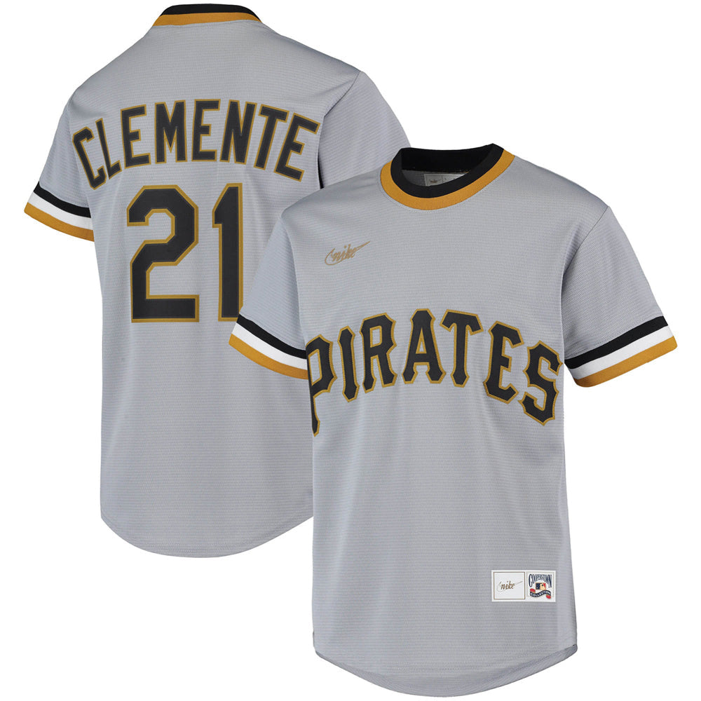 Youth Pittsburgh Pirates Roberto Clemente Road Cooperstown Collection Player Jersey - Gray - vstockx