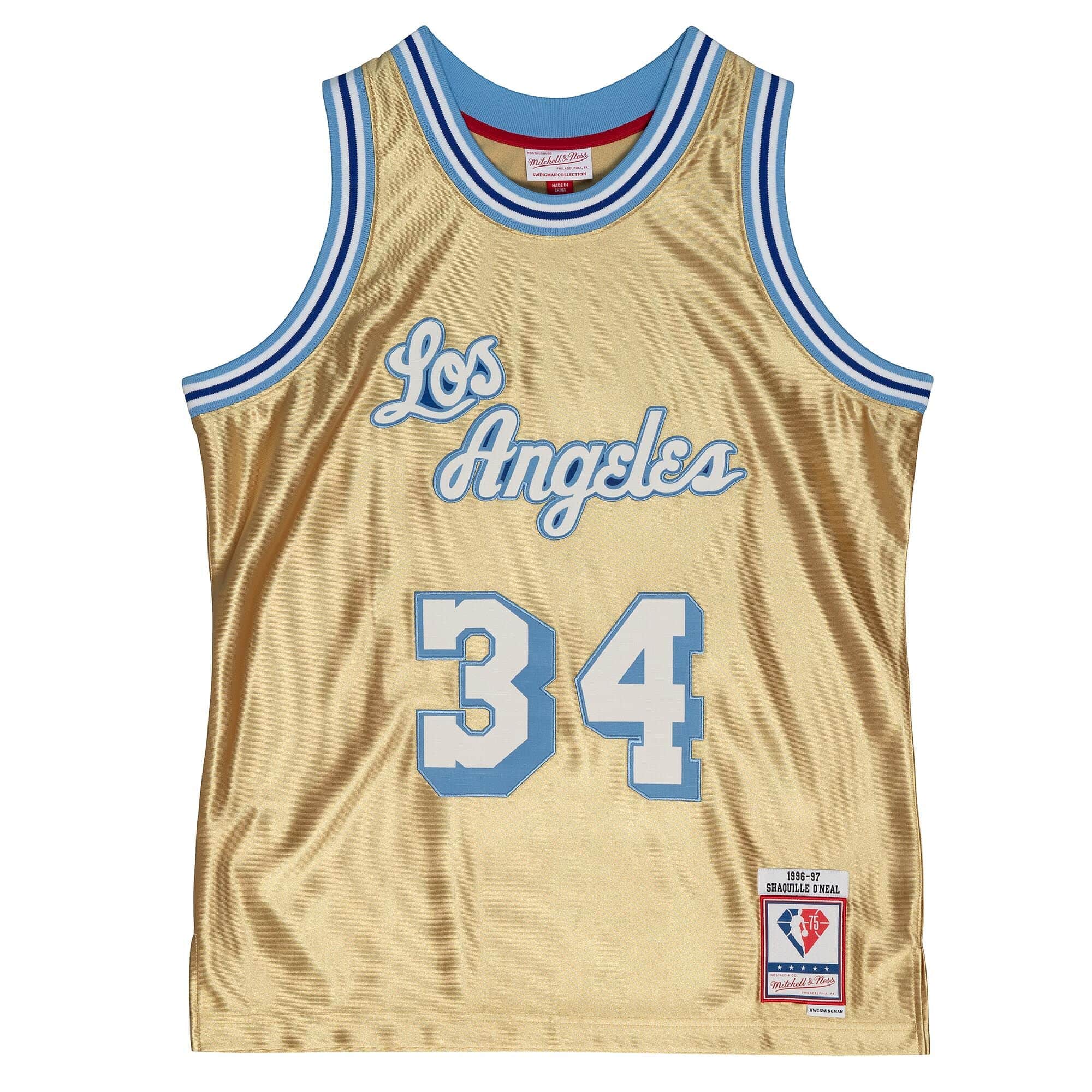 75th Anniversary Gold Swingman Shaquille O'Neal Los Angeles Lakers 1996-97 Jersey - vstockx