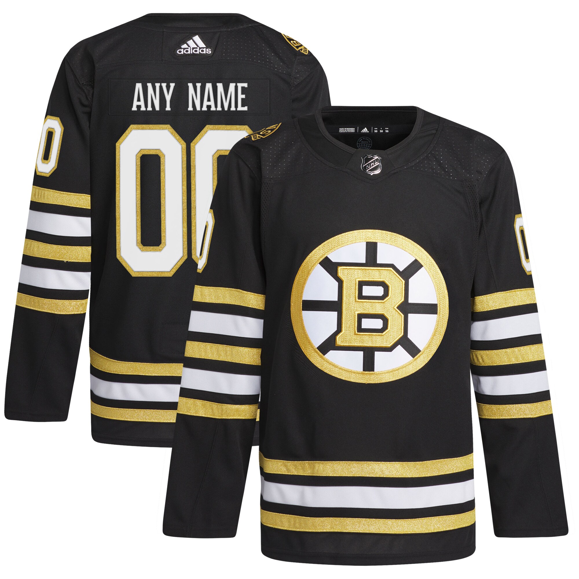 Boston Bruins adidas 100th Anniversary Primegreen Authentic Custom Jersey - Black - vstockx
