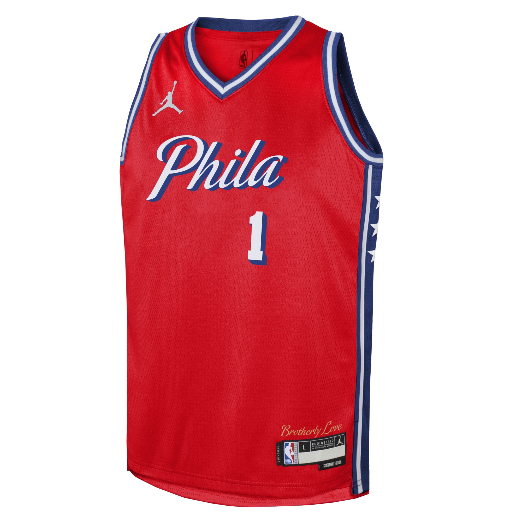 James Harden Philadelphia 76ers Jordans Brand Youth Swingman Jersey - Statement Edition - Red - vstockx