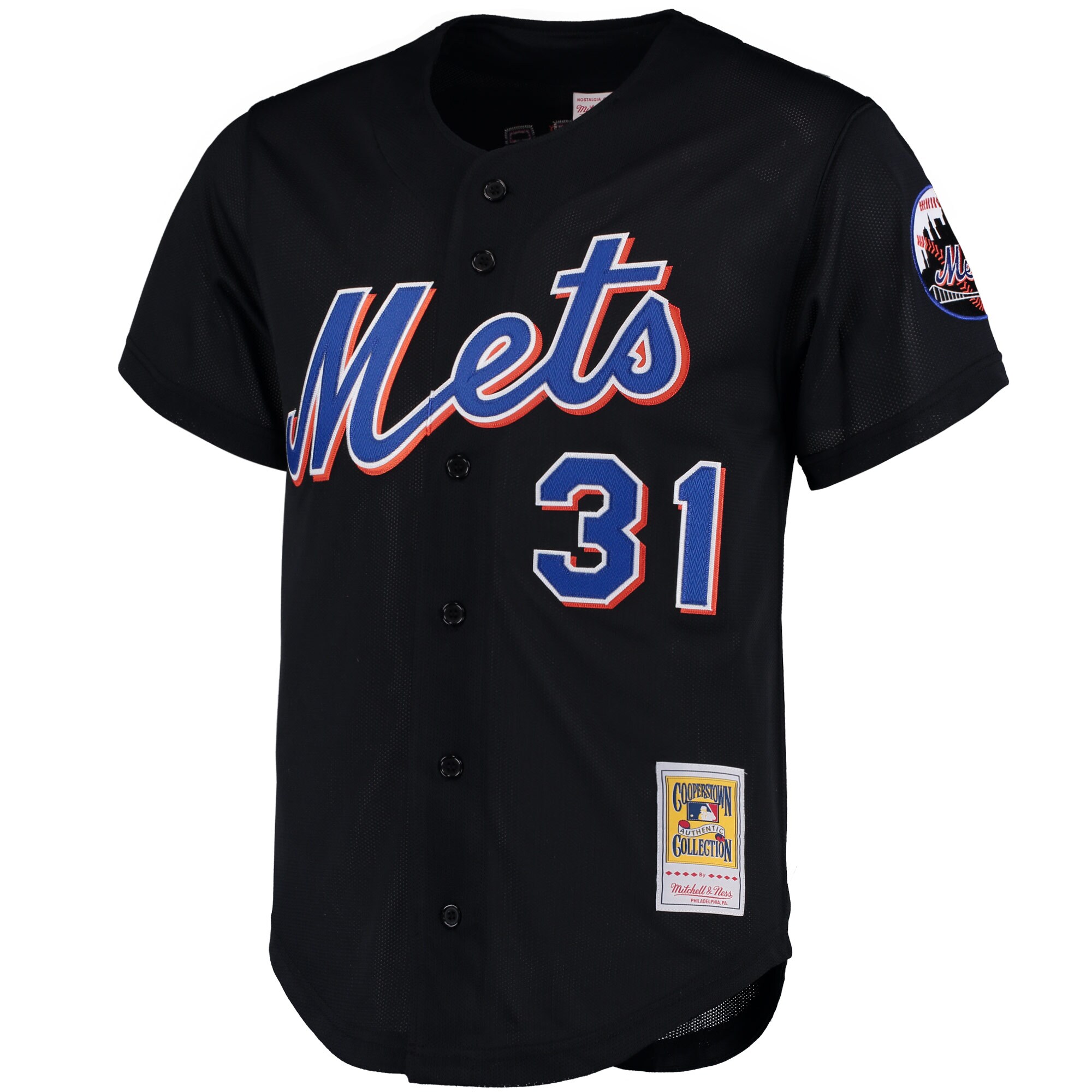Mike Piazza New York Mets Mitchell & Ness Cooperstown Collection Mesh Batting Practice Button-Up Jersey - Black - vstockx