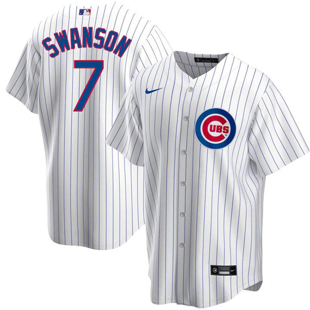 Youth Chicago Cubs Dansby Swanson Cool Base Replica Home Jersey - White - vstockx