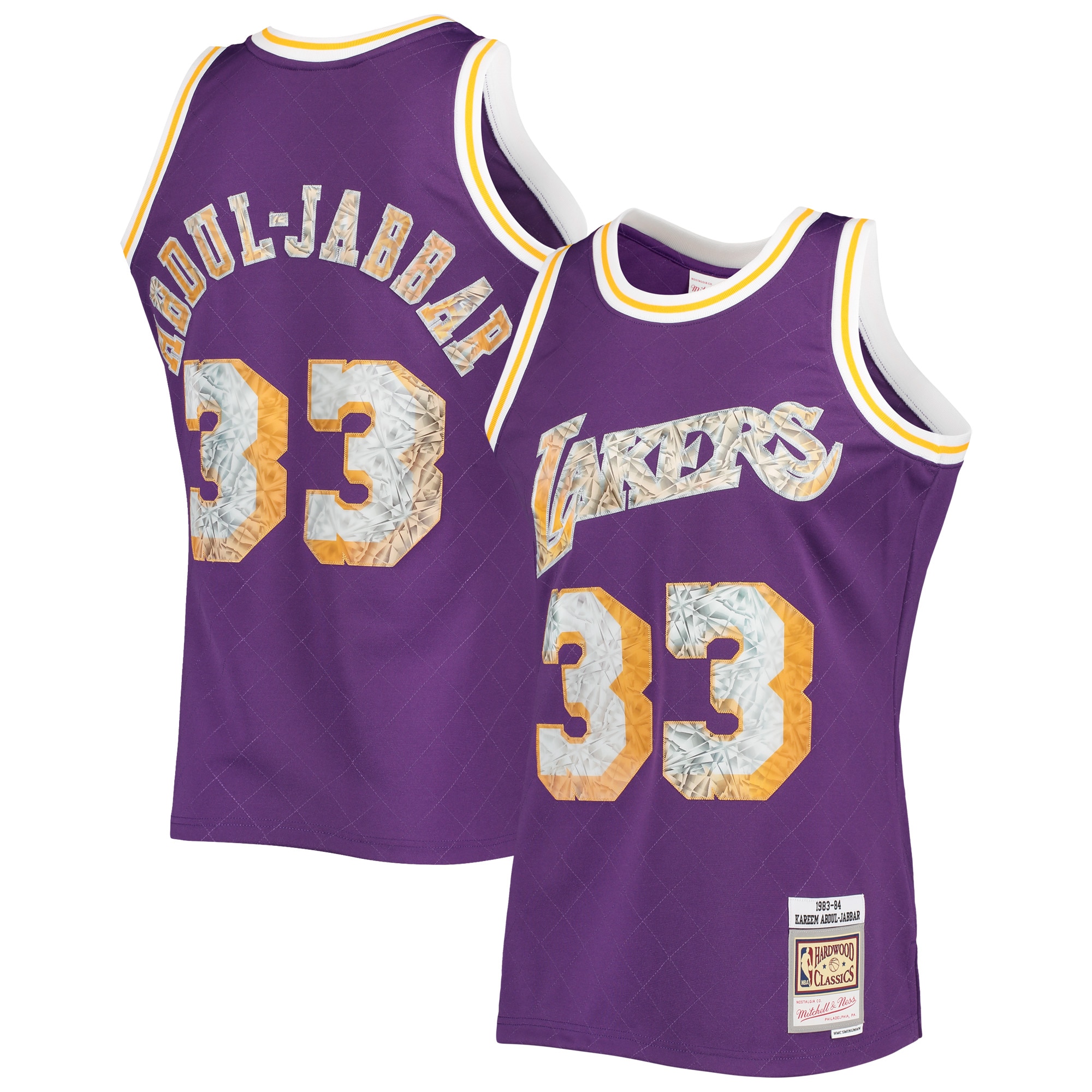 Kareem Abdul-Jabbar Los Angeles Lakers Mitchell & Ness 1996-97 Hardwood Classics NBA 75th Anniversary Diamond Swingman Jersey - Purple - vstockx