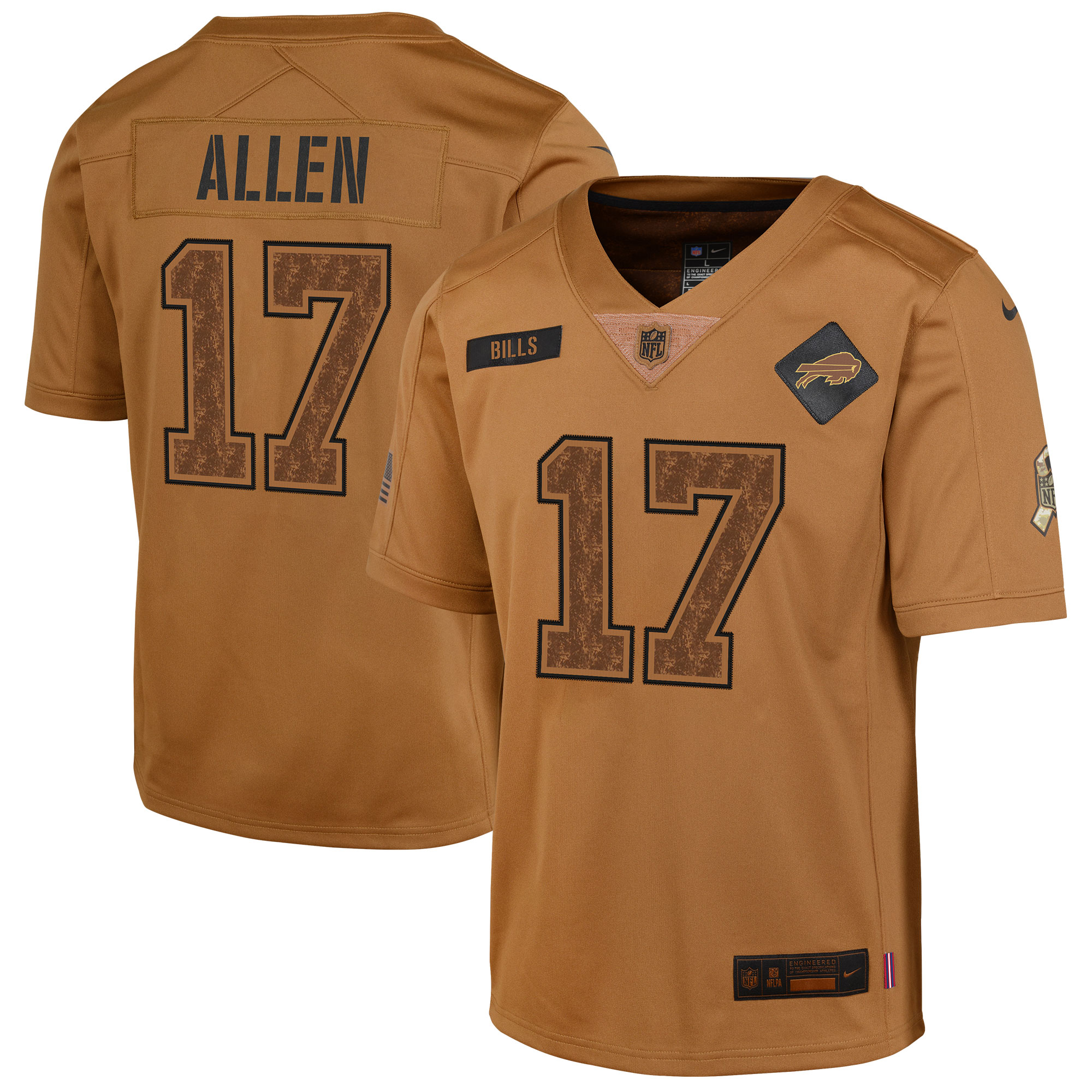 Josh Allen Buffalo Bills Nike Youth 2023 Salute To Service Limited Jersey - Brown - vstockx