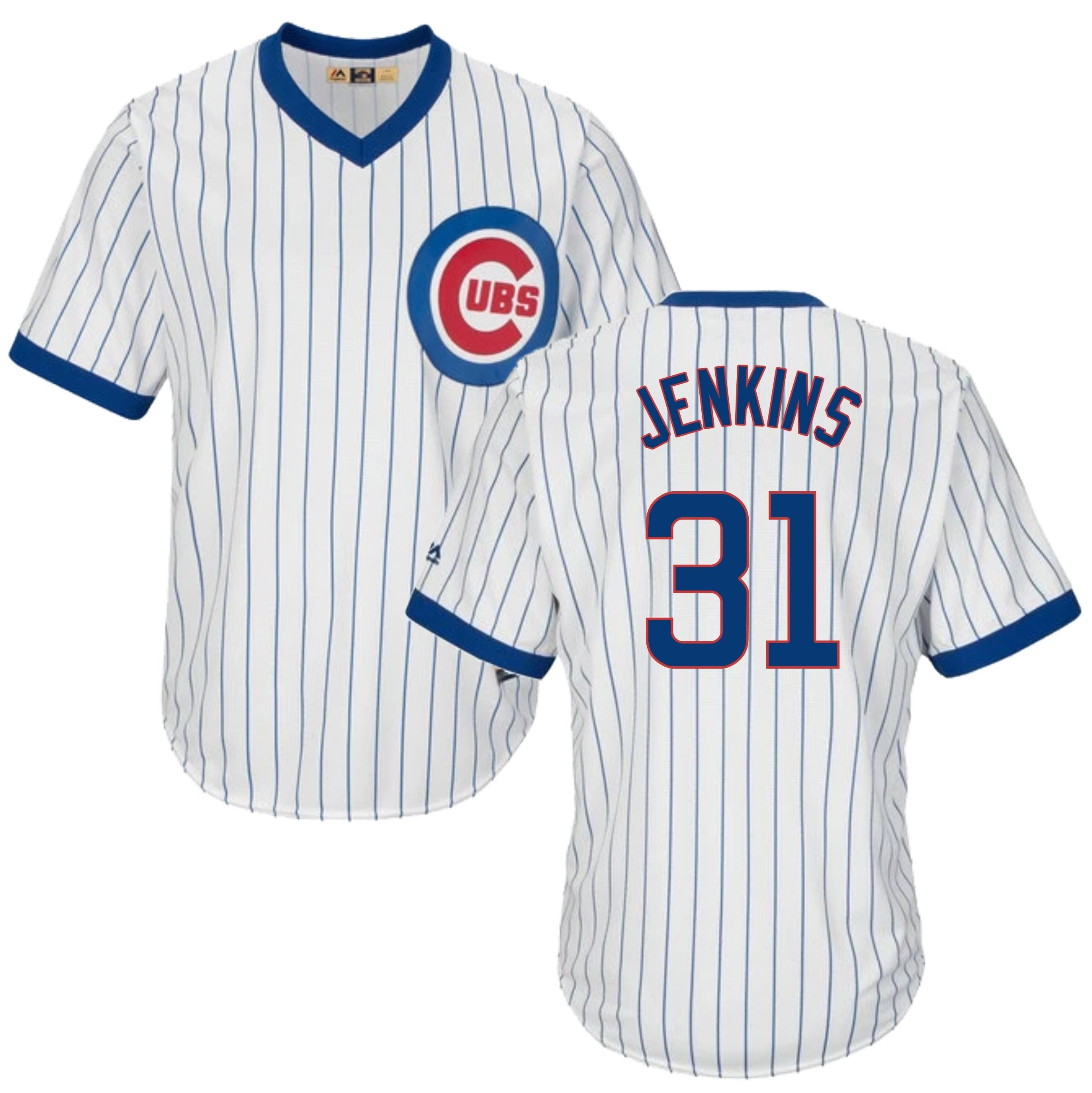Fergie Jenkins Chicago Cubs Cooperstown White Pinstripe V-Neck Home Men's Jersey - vstockx