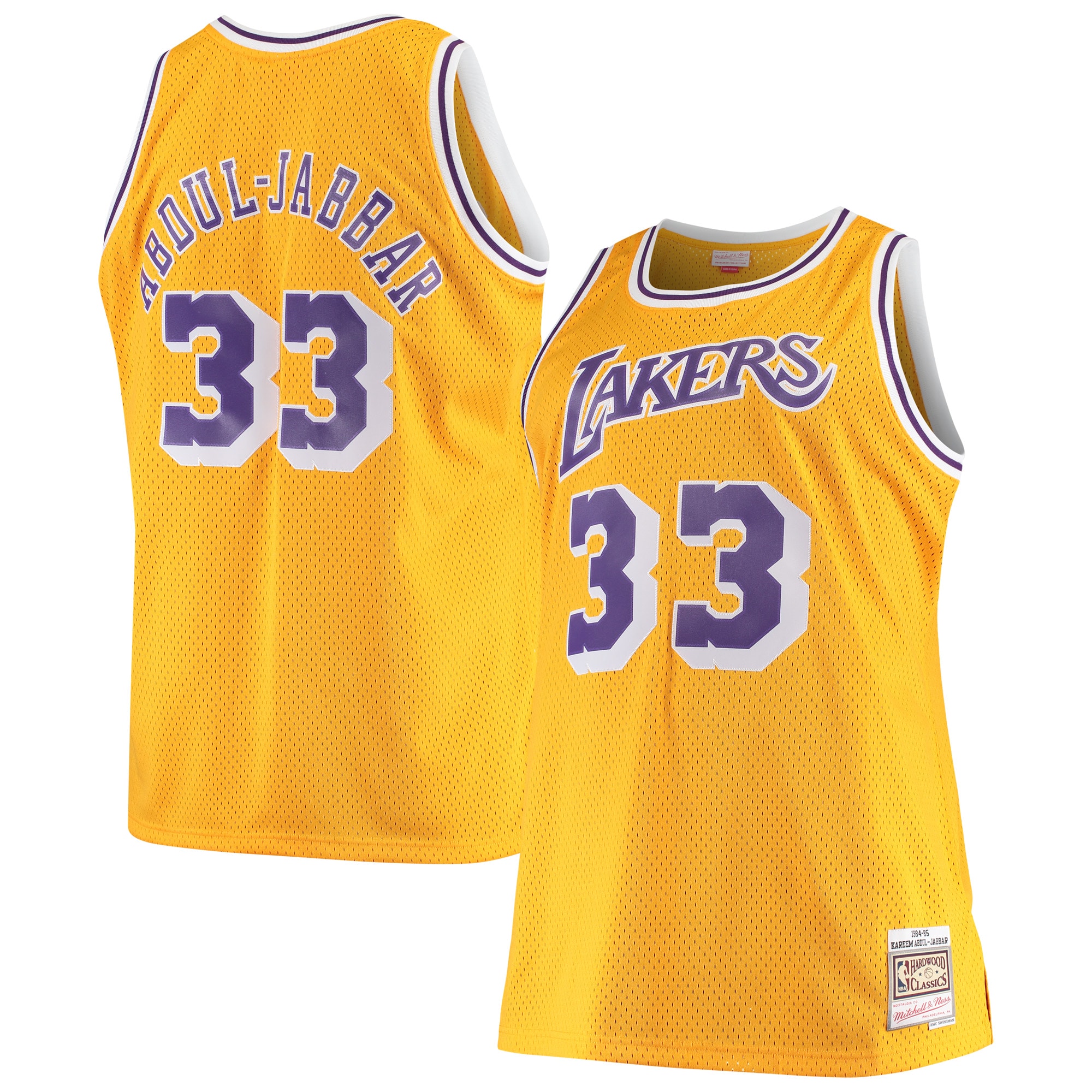 Kareem Abdul-Jabbar Los Angeles Lakers Mitchell & Ness Big & Tall Hardwood Classics Jersey - Gold - vstockx