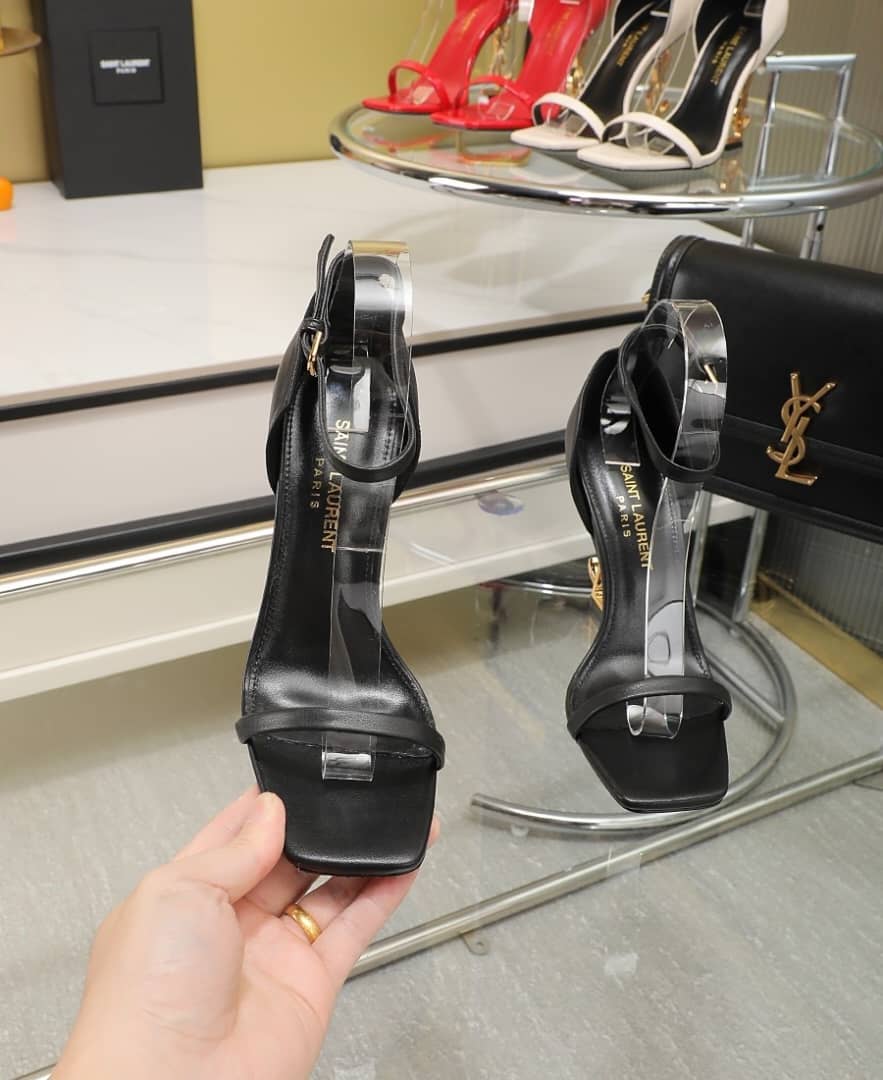 SAINT LAURENT OPYUM SANDALS IN PATENT LEATHER BLACK - vstockx