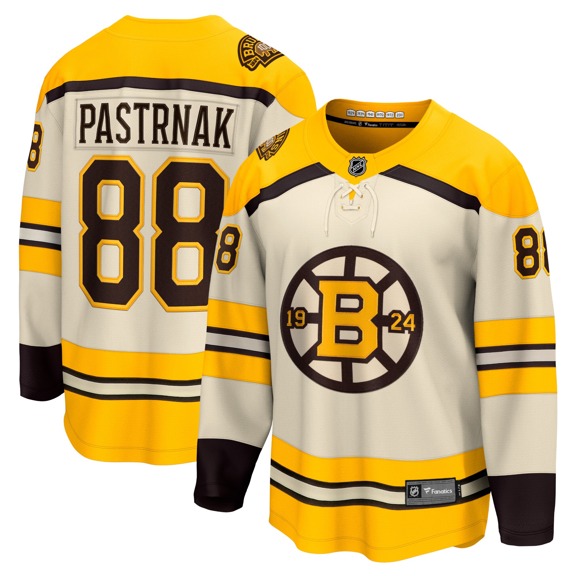 David Pastrnak Boston Bruins Fanatics Branded 100th Anniversary Premier Breakaway Player Jersey - Cream - vstockx