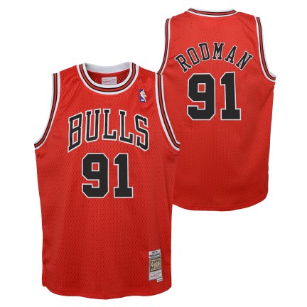 Youth Chicago Bulls Dennis Rodman Mitchell & Ness Red 1995-96 Hardwood Classics Swingman Jersey - vstockx