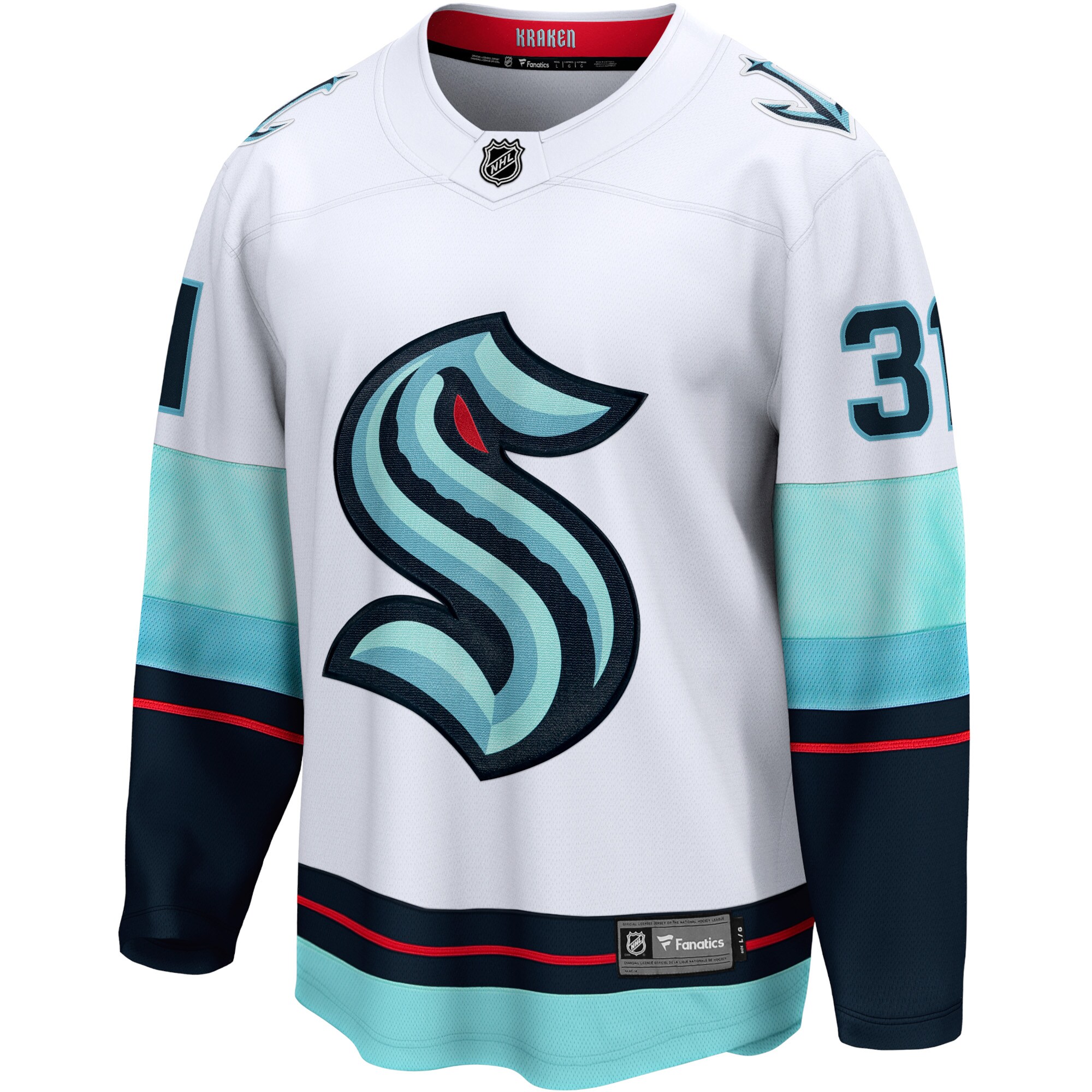 Philipp Grubauer Seattle Kraken Fanatics Branded Away Premier Breakaway Player Jersey - White - vstockx