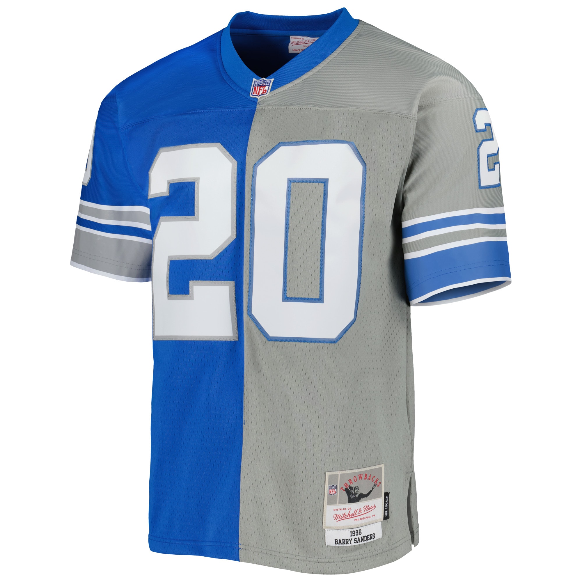 Barry Sanders Detroit Lions Mitchell & Ness 1996 Split Legacy Replica Jersey - Silver/Blue - vstockx