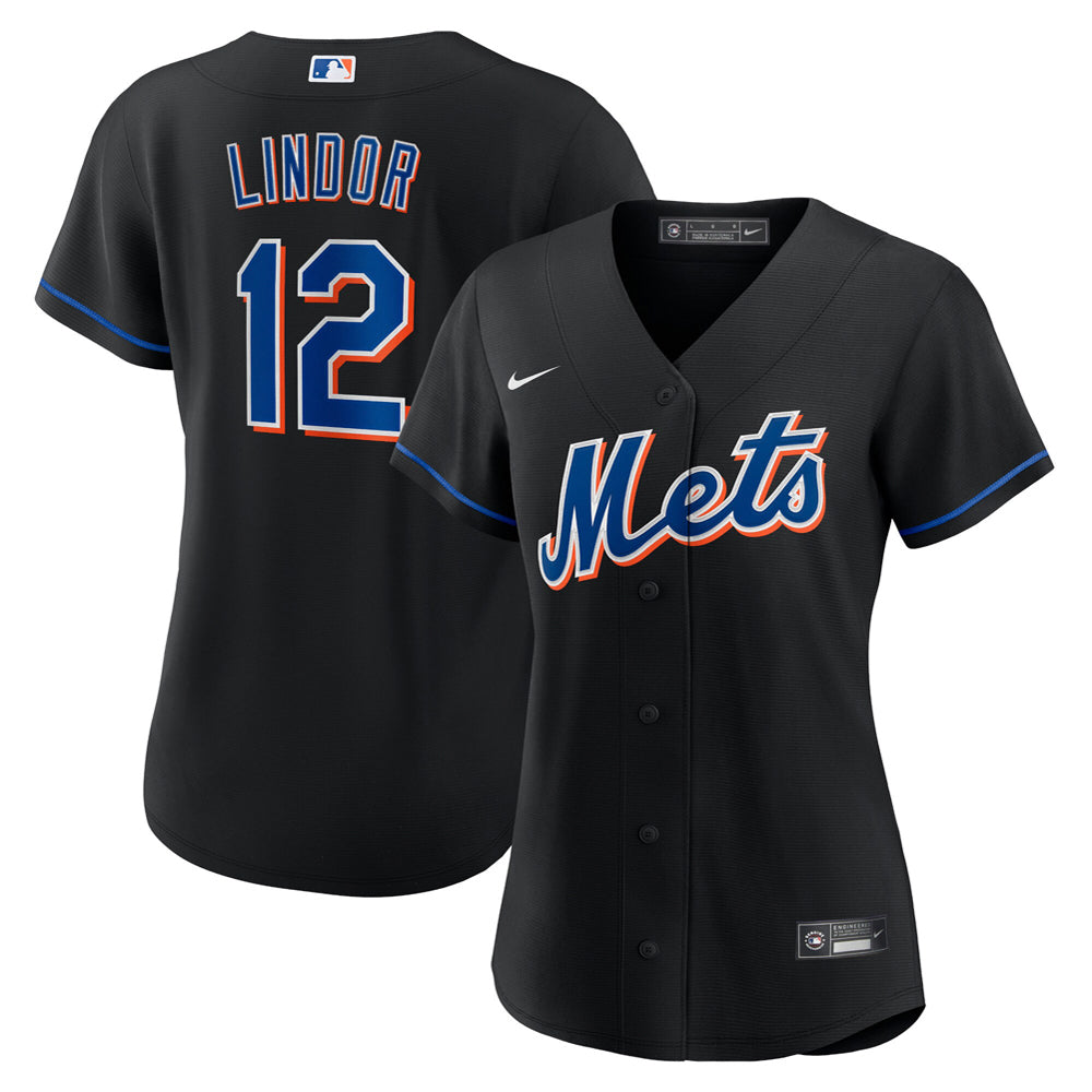 Women's New York Mets Francisco Lindor Alternate Player Jersey - Black - vstockx