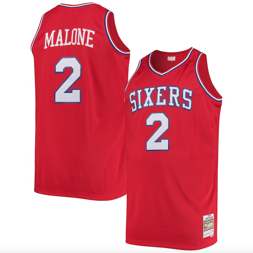 Mens Philadelphia 76ers Moses Malone Mitchell & Ness Red 1982-83 Hardwood Classics Swingman Jersey - vstockx