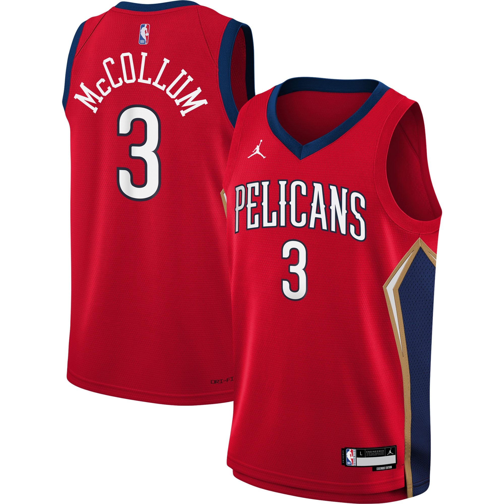 C.J. McCollum New Orleans Pelicans Jordans Brand Youth Swingman Jersey - Statement Edition - Red - vstockx