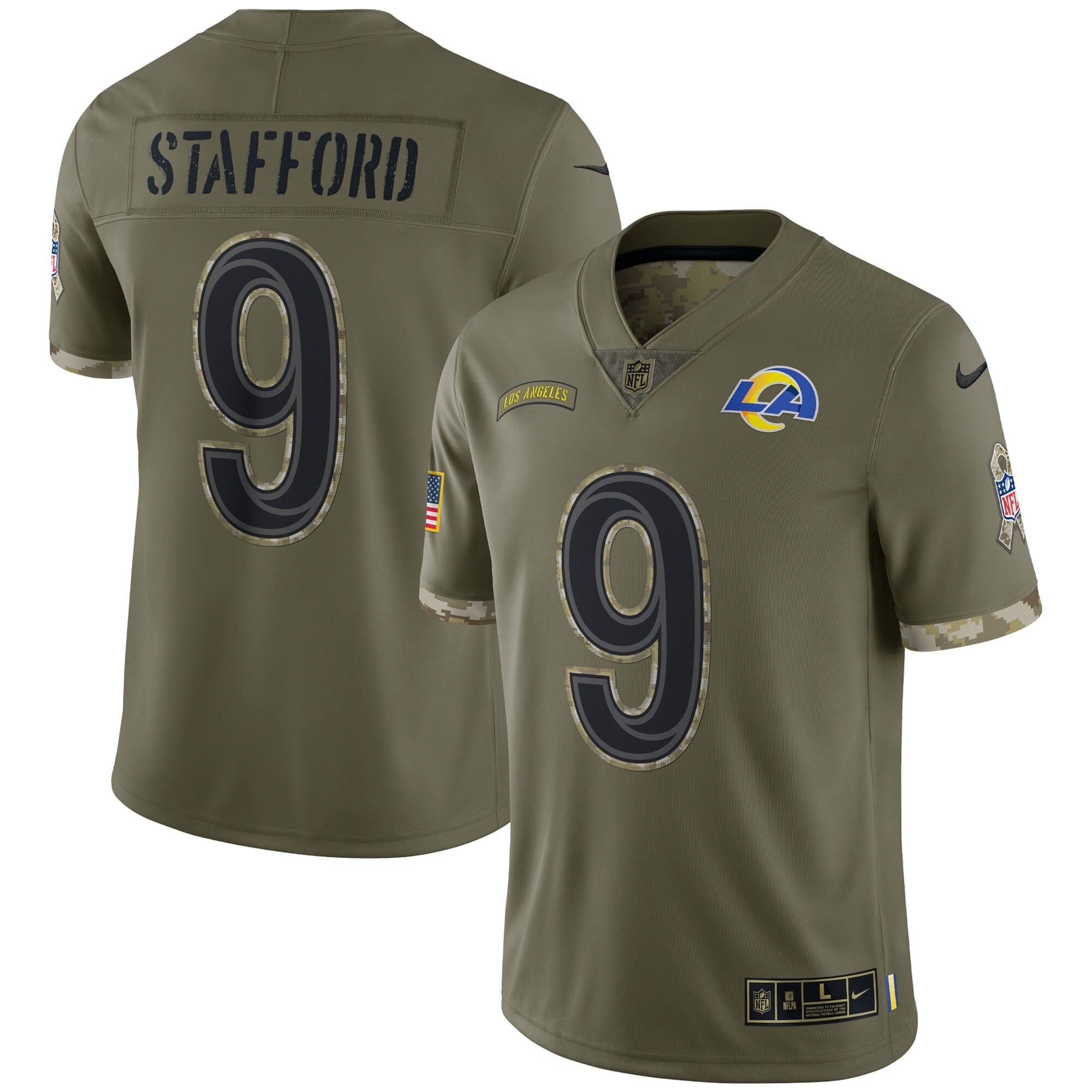 Men's Nike Matthew Stafford Olive Los Angeles Rams 2022 Salute To Service Limited Jersey - vstockx