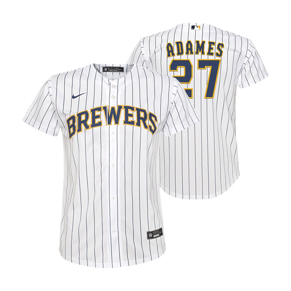 Youth Milwaukee Brewers Willy Adames Cool Base Replica Home Jersey - White - vstockx