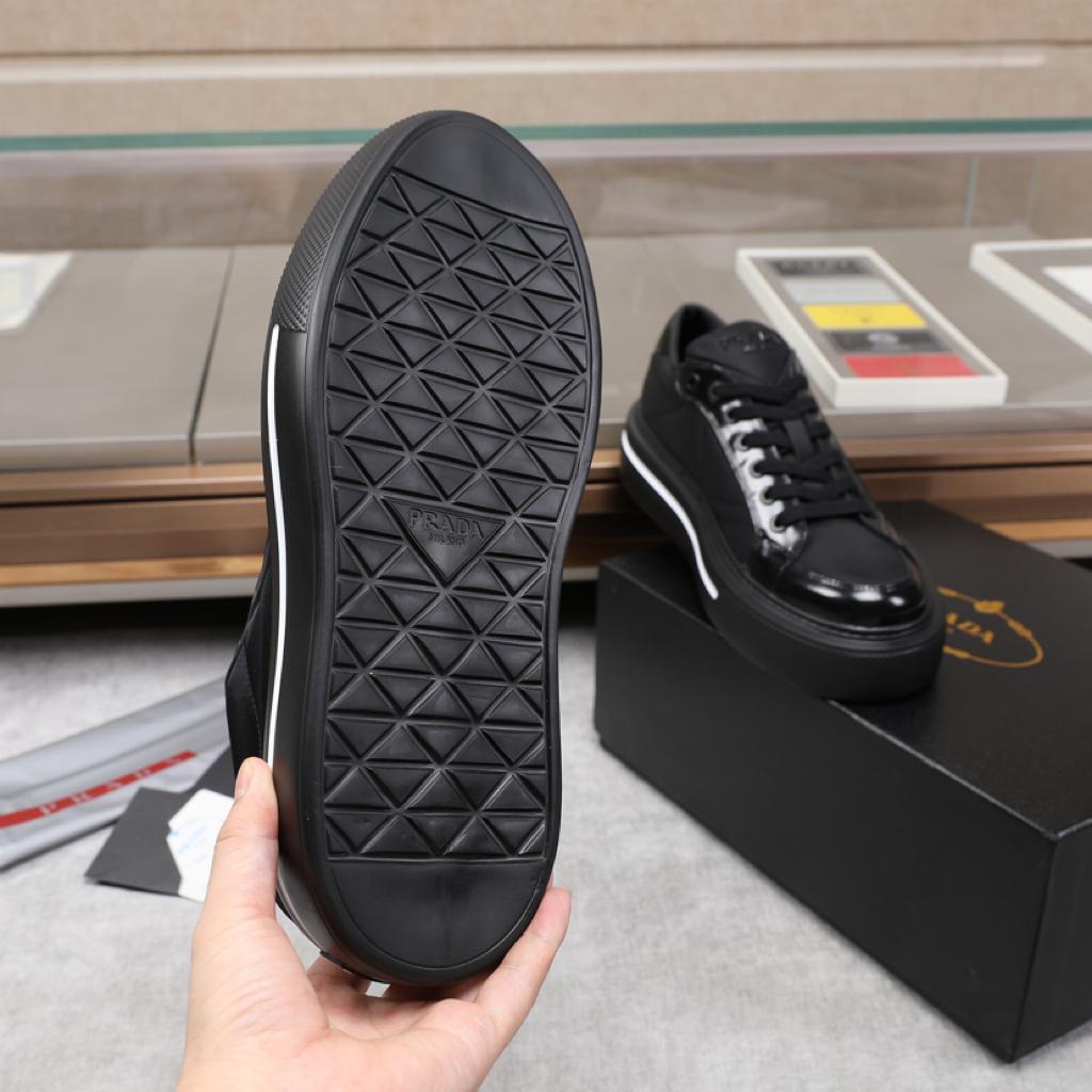 Prada Macro Re-Nylon and brushed leather sneakers Black - vstockx