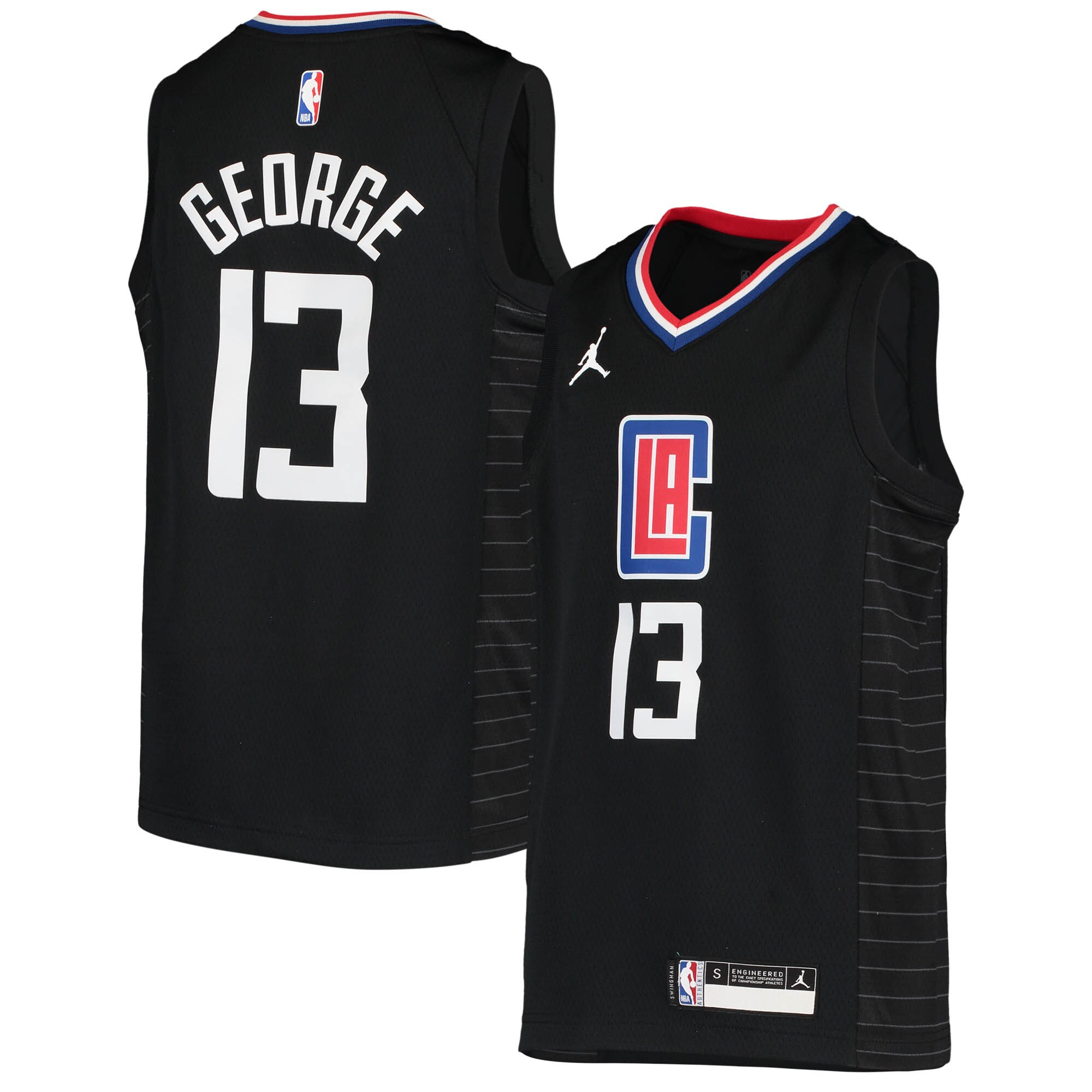Paul George LA Clippers Jordans Brand Youth 2020/21 Swingman Player Jersey - Black - Statement Edition - vstockx