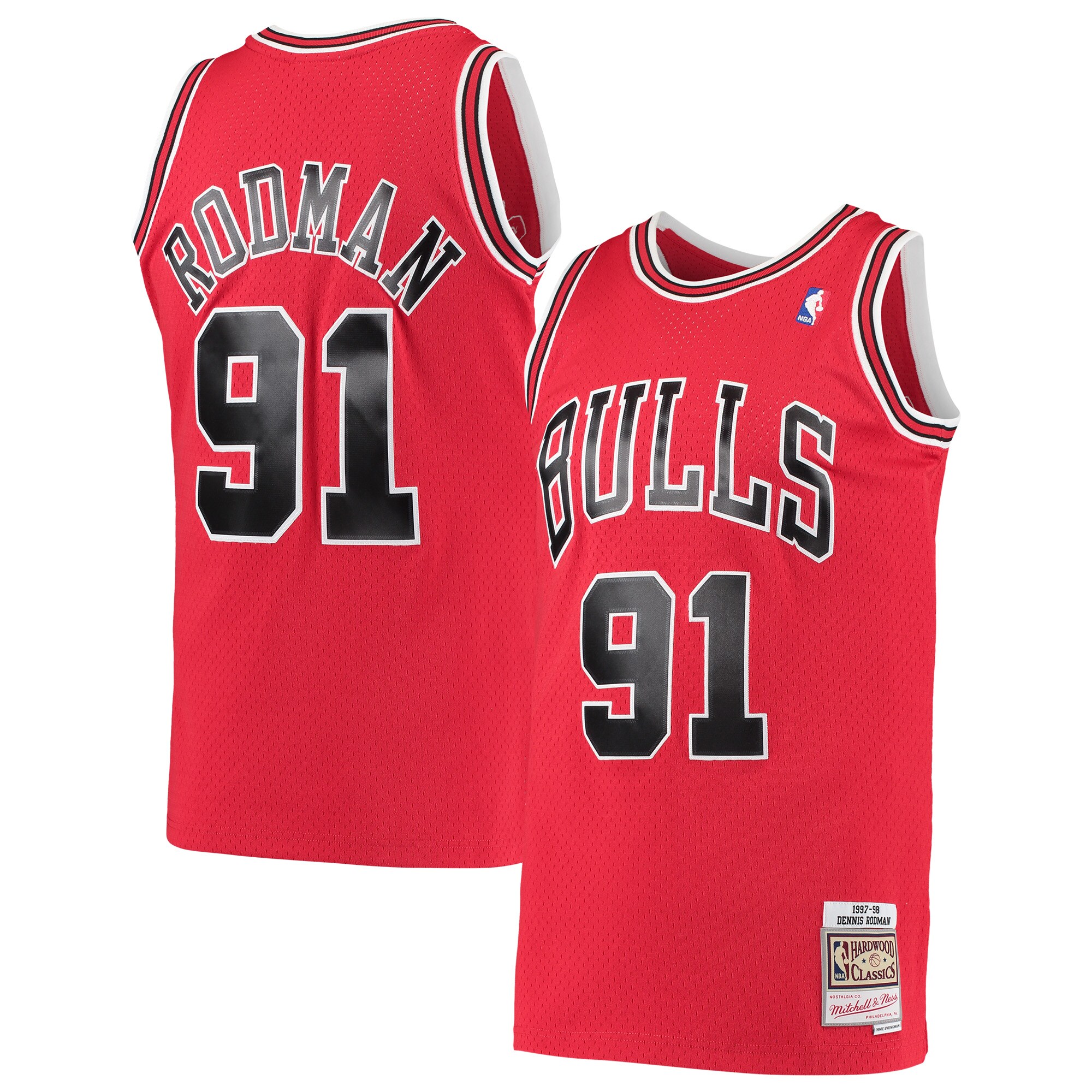 Dennis Rodman Chicago Bulls Mitchell & Ness Hardwood Classics Swingman Jersey - Red - vstockx