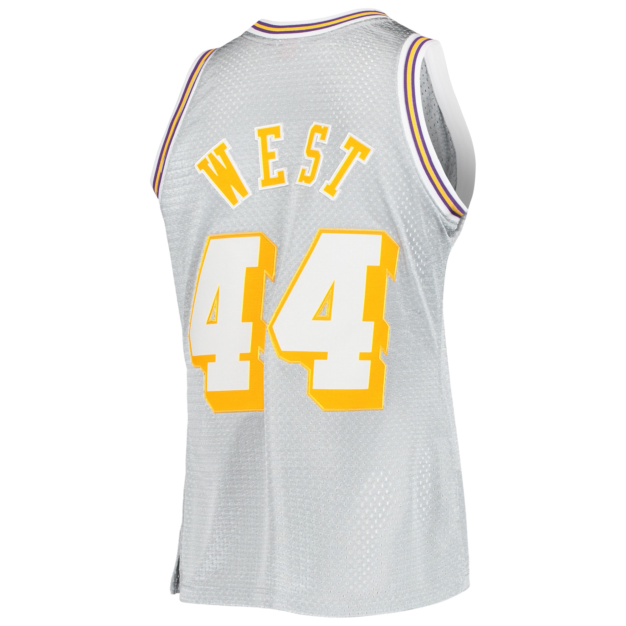 Jerry West Los Angeles Lakers Mitchell & Ness 75th Anniversary 1971/72 Hardwood Classics Swingman Jersey - Silver - vstockx