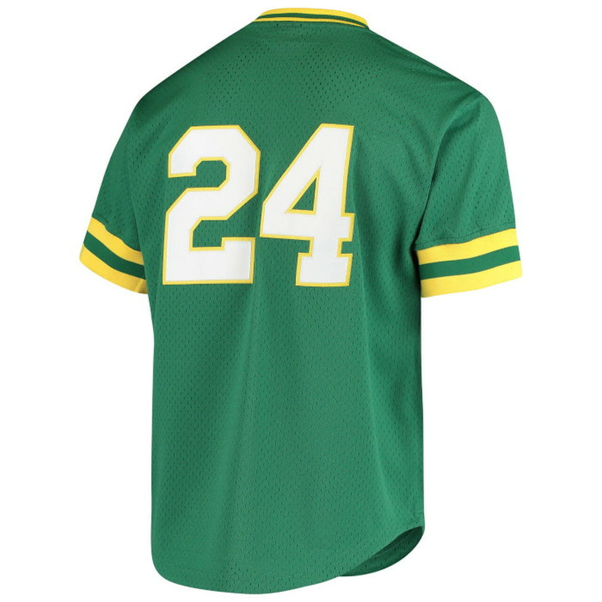 Men's Oakland Athletics Rickey Henderson 1991 Mitchell & Ness Green Cooperstown 1987 Mesh Batting Practice Jersey - vstockx