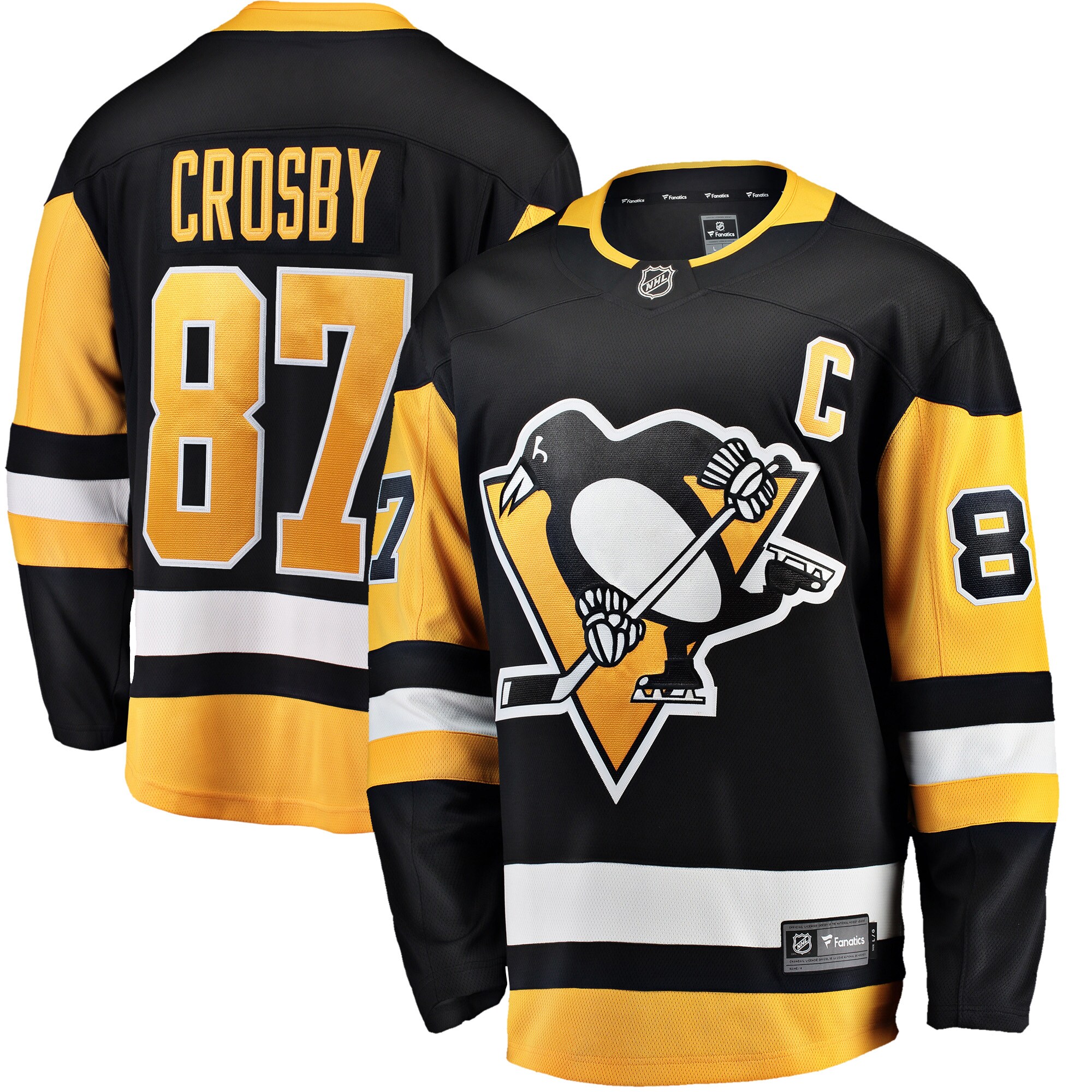 Sidney Crosby Pittsburgh Penguins Fanatics Branded Captain Patch Home Breakaway Jersey - Black - vstockx