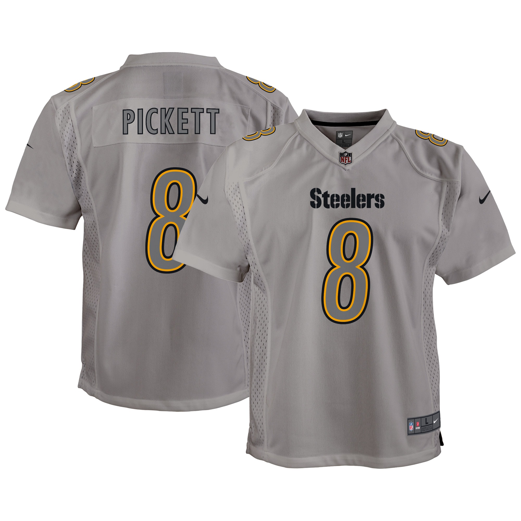 Kenny Pickett Pittsburgh Steelers Nike Youth Atmosphere Game Jersey - Gray - vstockx