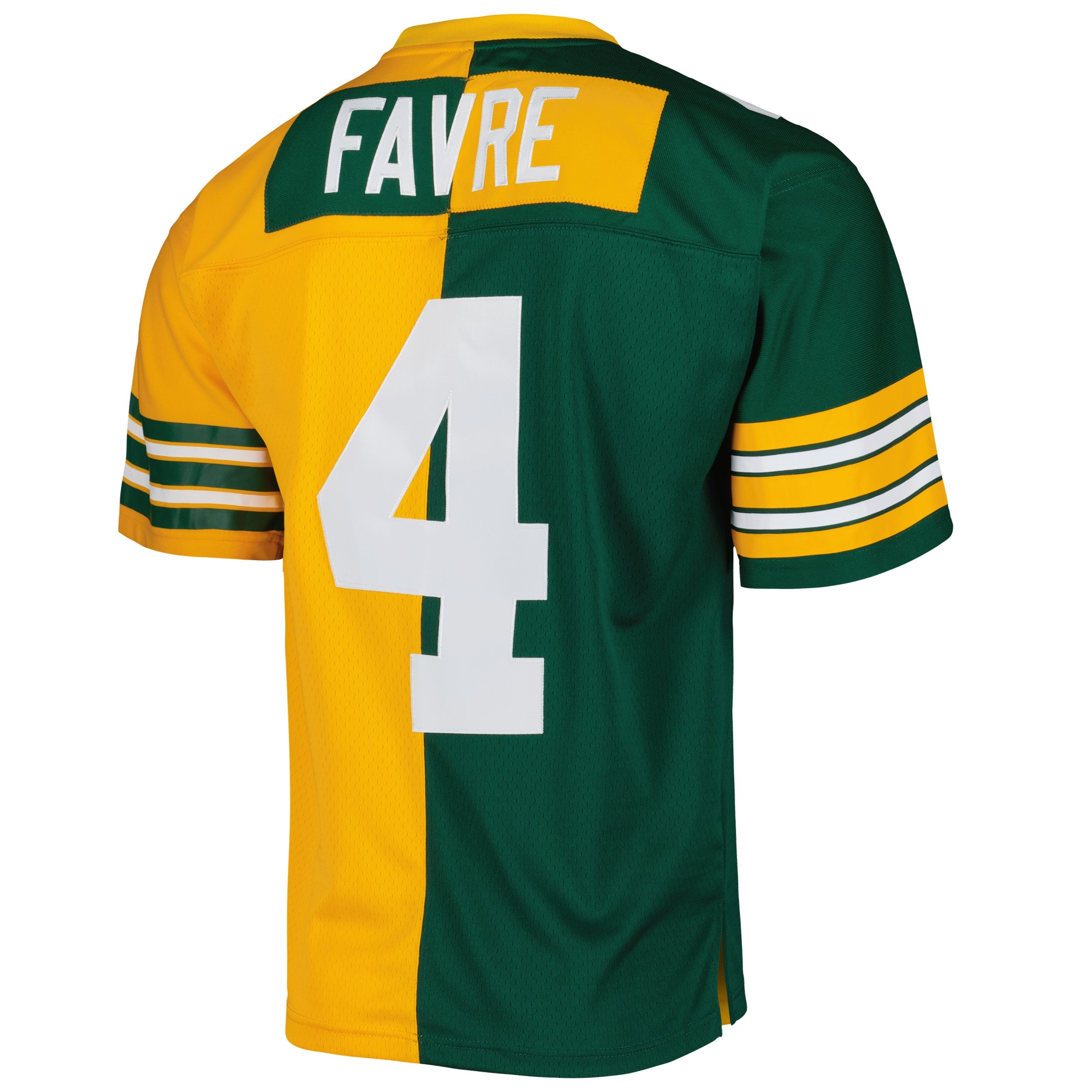 Brett Favre Green Bay Packers Mitchell & Ness 1996 Split Legacy Replica Jersey - Green/Gold - vstockx