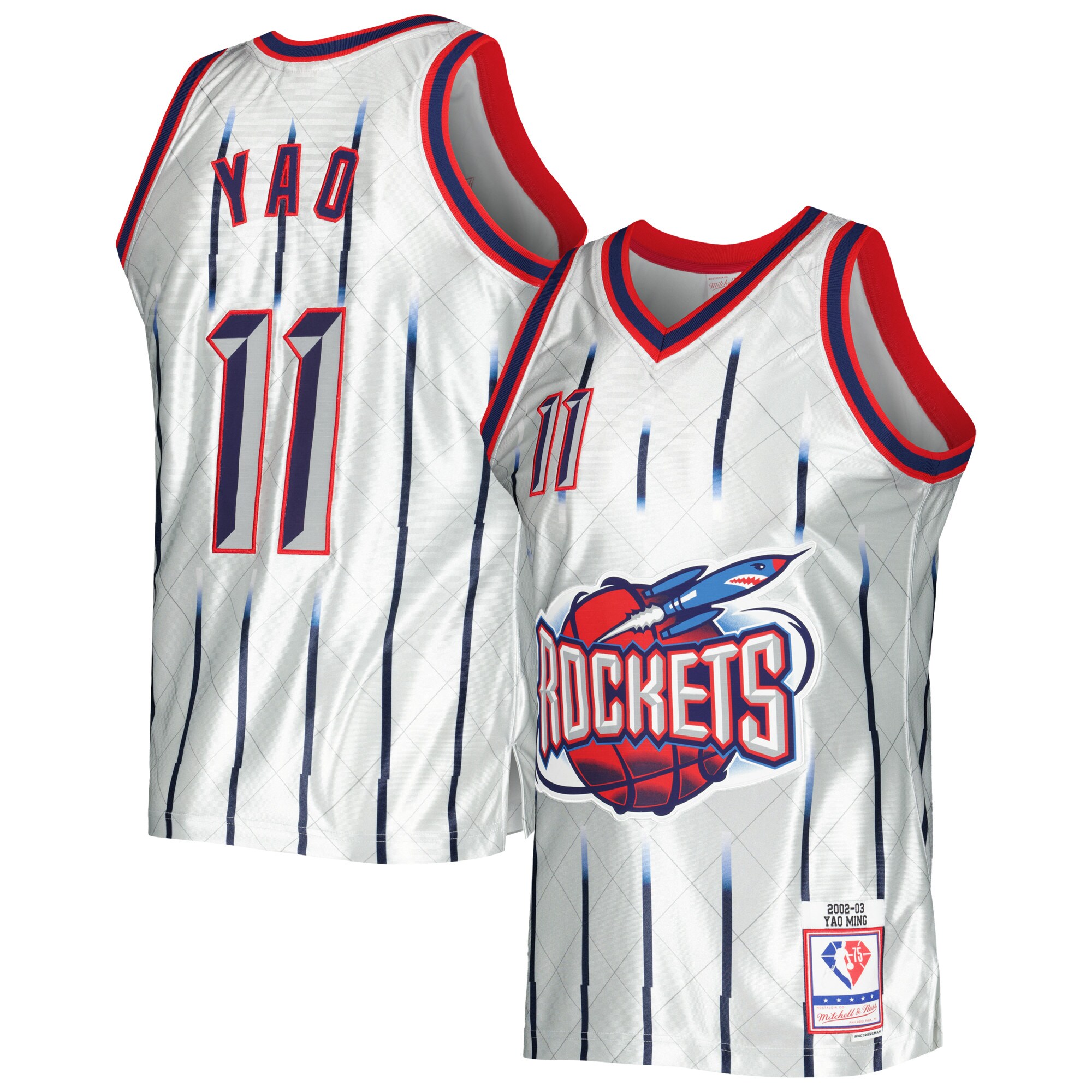 Yao Ming Houston Rockets Mitchell & Ness 2002/03 Hardwood Classics 75th Anniversary Swingman Jersey - Platinum - vstockx