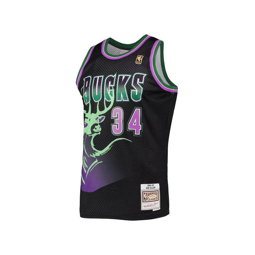 Men's Mitchell & Ness Ray Allen Black Milwaukee Bucks Hardwood Classics Reload 2.0 Swingman Jersey - vstockx