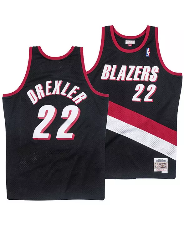 Men's Clyde Drexler Portland Trail Blazers Mitchell & Ness Black/Red/White Hardwood Classics Swingman Jersey - vstockx
