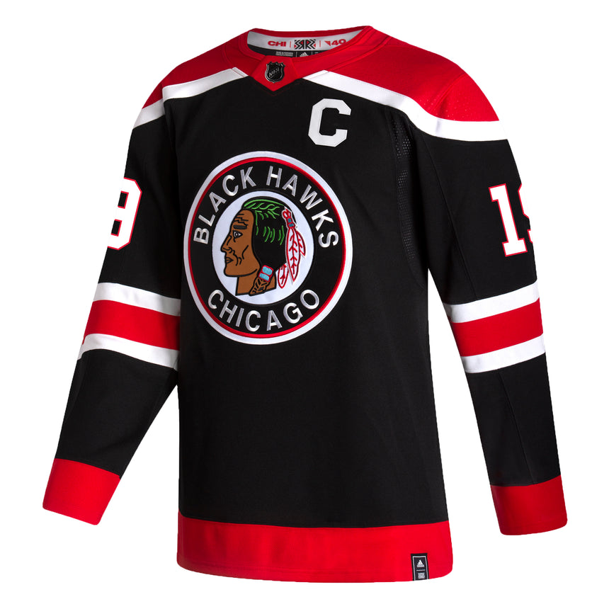 Men's Chicago Blackhawks Jonathan Toews adidas Black Reverse Retro Premium Twill Authentic Team Jersey - vstockx