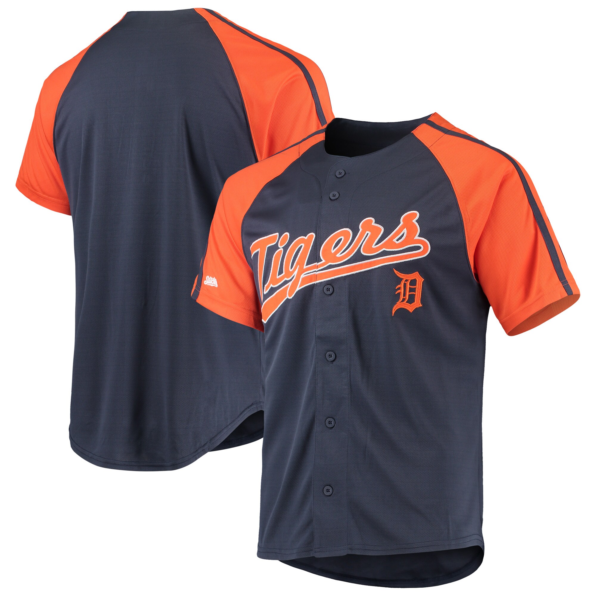 Detroit Tigers Stitches Button-Down Raglan Replica Jersey - Navy - vstockx