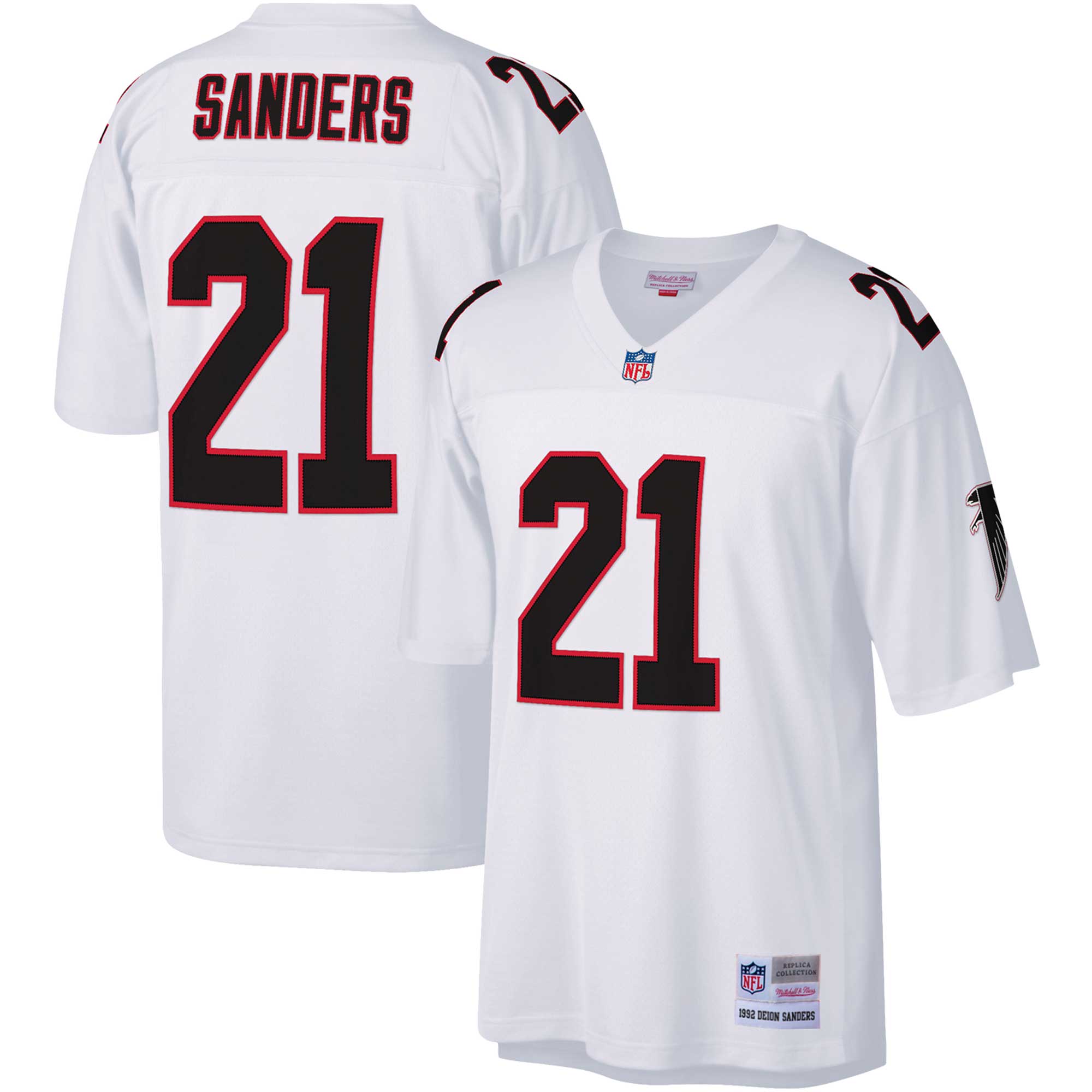 Deion Sanders Atlanta Falcons Mitchell & Ness Big & Tall 1992 Retired Player Replica Jersey - White - vstockx