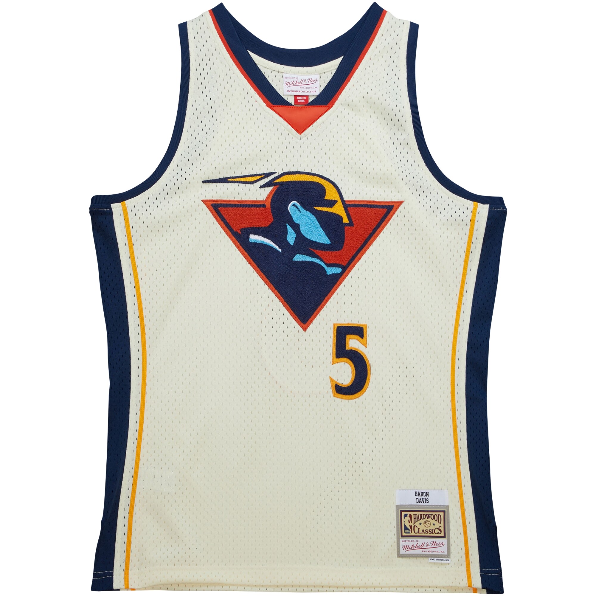 Baron Davis Golden State Warriors Mitchell & Ness Chainstitch Swingman Jersey - Cream - vstockx