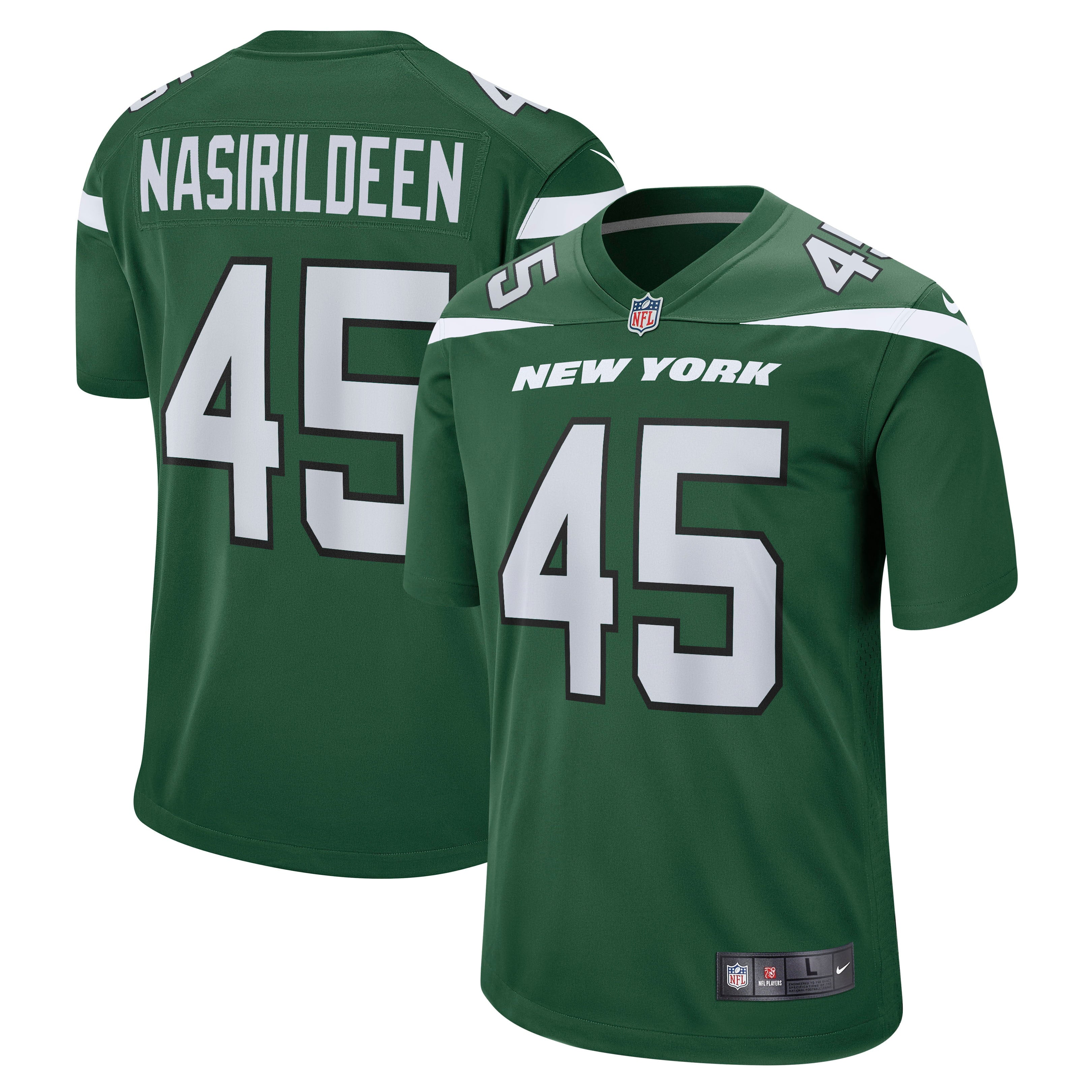 Men's Nike Hamsah Nasirildeen Gotham Green New York Jets Game Jersey - vstockx