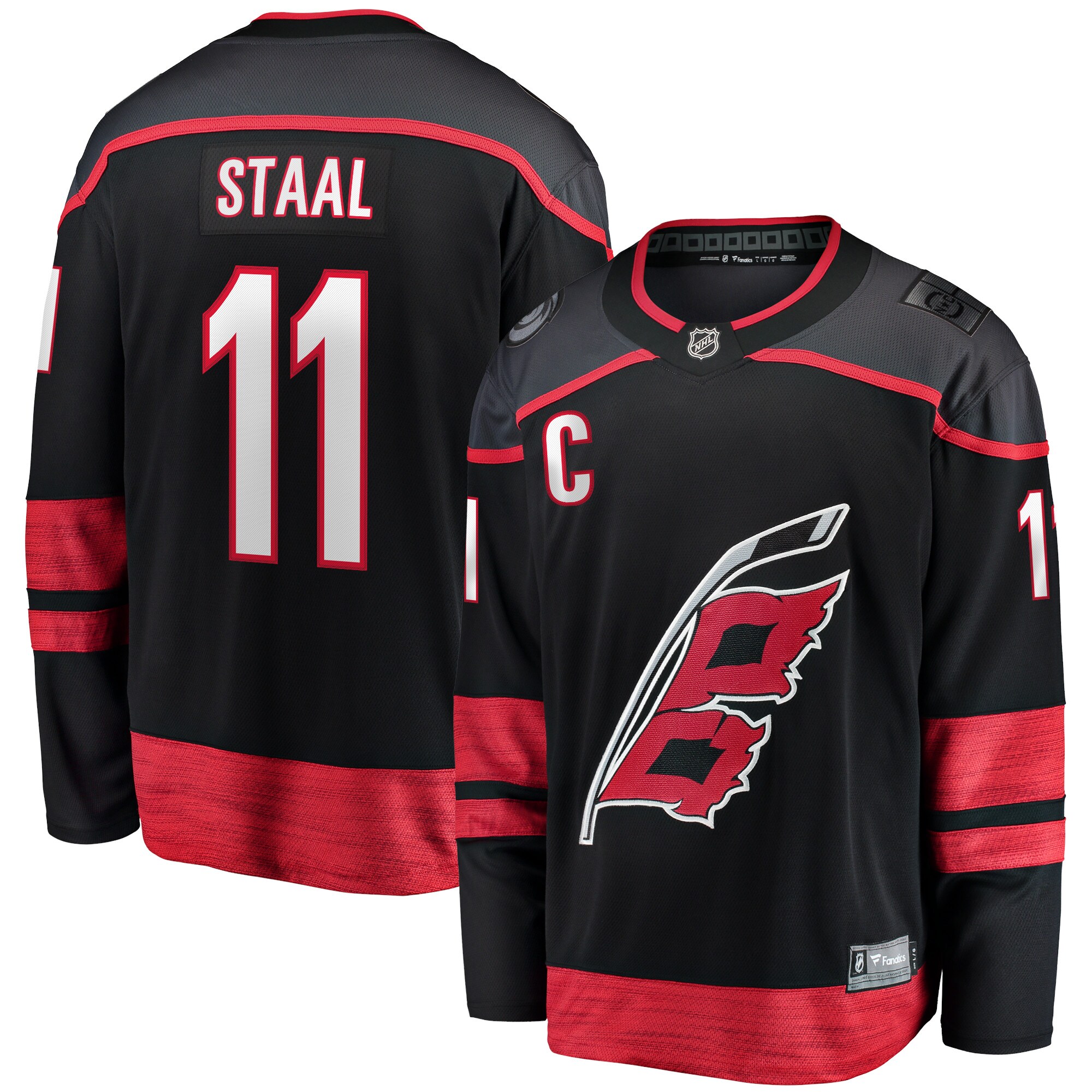 Jordans Staal Carolina Hurricanes Fanatics Branded Home Captain Patch Breakaway Player Jersey - Black - vstockx