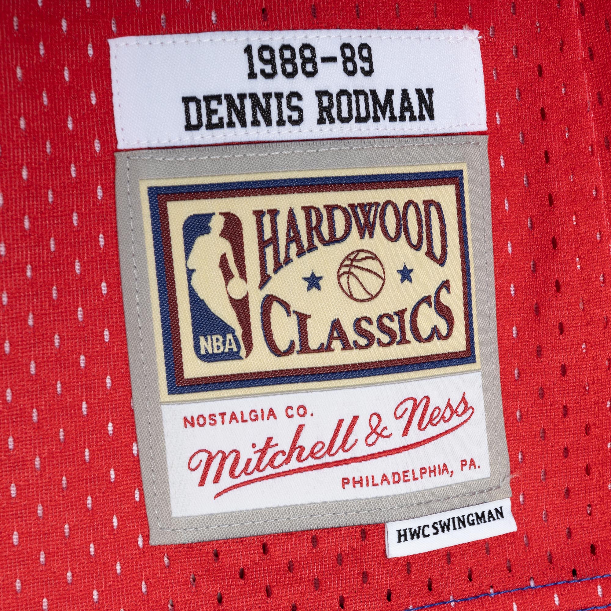 Dennis Rodman Detroit Pistons Mitchell & Ness Hardwood Classics 1988/89 Split Swingman Jersey - Blue/Red - vstockx