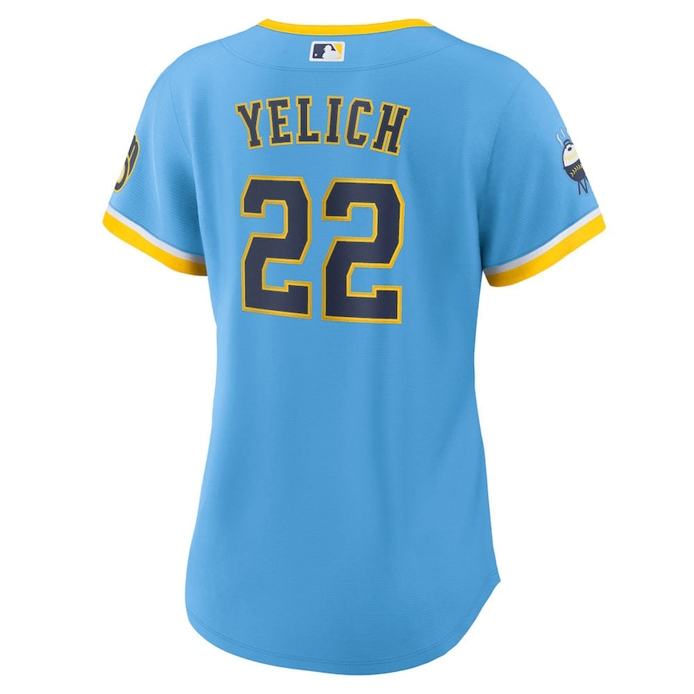 Women's Milwaukee Brewers Christian Yelich City Connect Replica Jersey - Powder Blue - vstockx