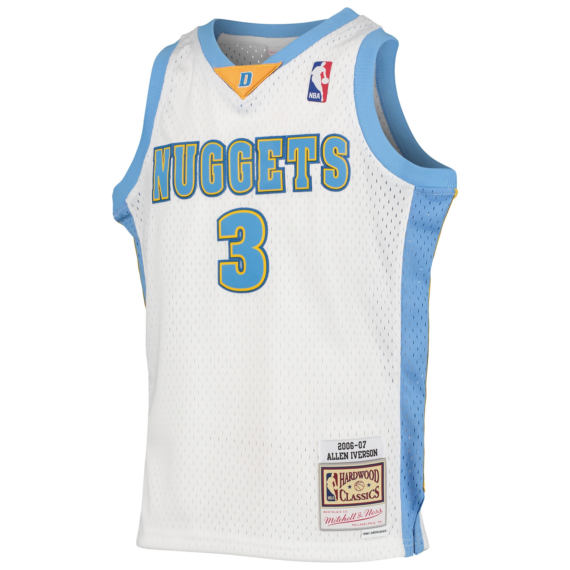 Allen Iverson Denver Nuggets Mitchell & Ness Youth 2006-07 Hardwood Classics Swingman Jersey - White - vstockx