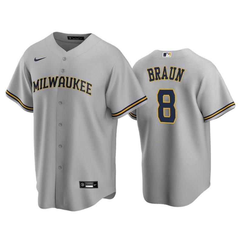 Men's Milwaukee Brewers Ryan Braun Replica Road Jersey - Gray - vstockx