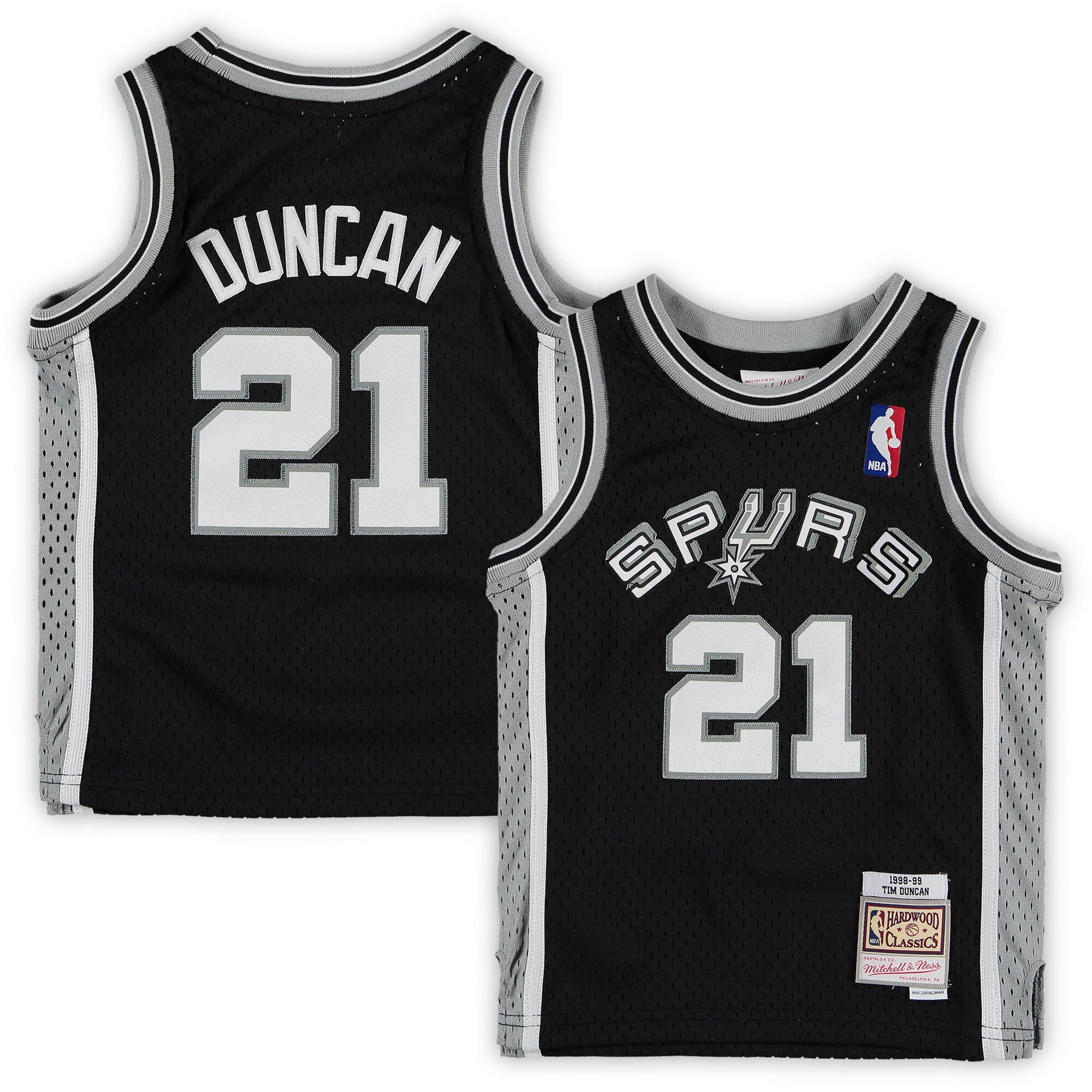 Tim Duncan San Antonio Spurs Mitchell & Ness Preschool 1998/99 Hardwood Classics Throwback Team Jersey - Black - vstockx