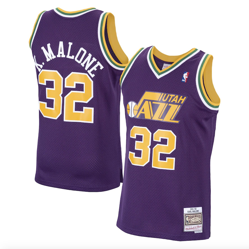 Men's Mitchell & Ness Karl Malone Utah Jazz 1991-92 Road Purple Swingman Jersey - vstockx