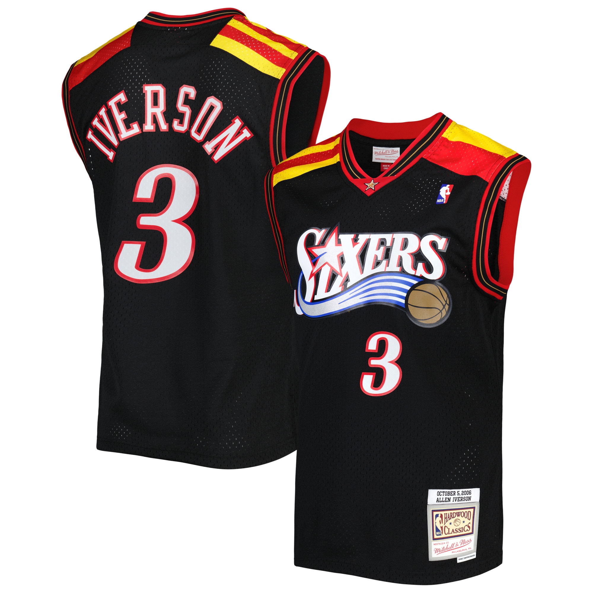Allen Iverson Philadelphia 76ers Mitchell & Ness Hardwood Classics 2006/07 Swingman Jersey - Black - vstockx
